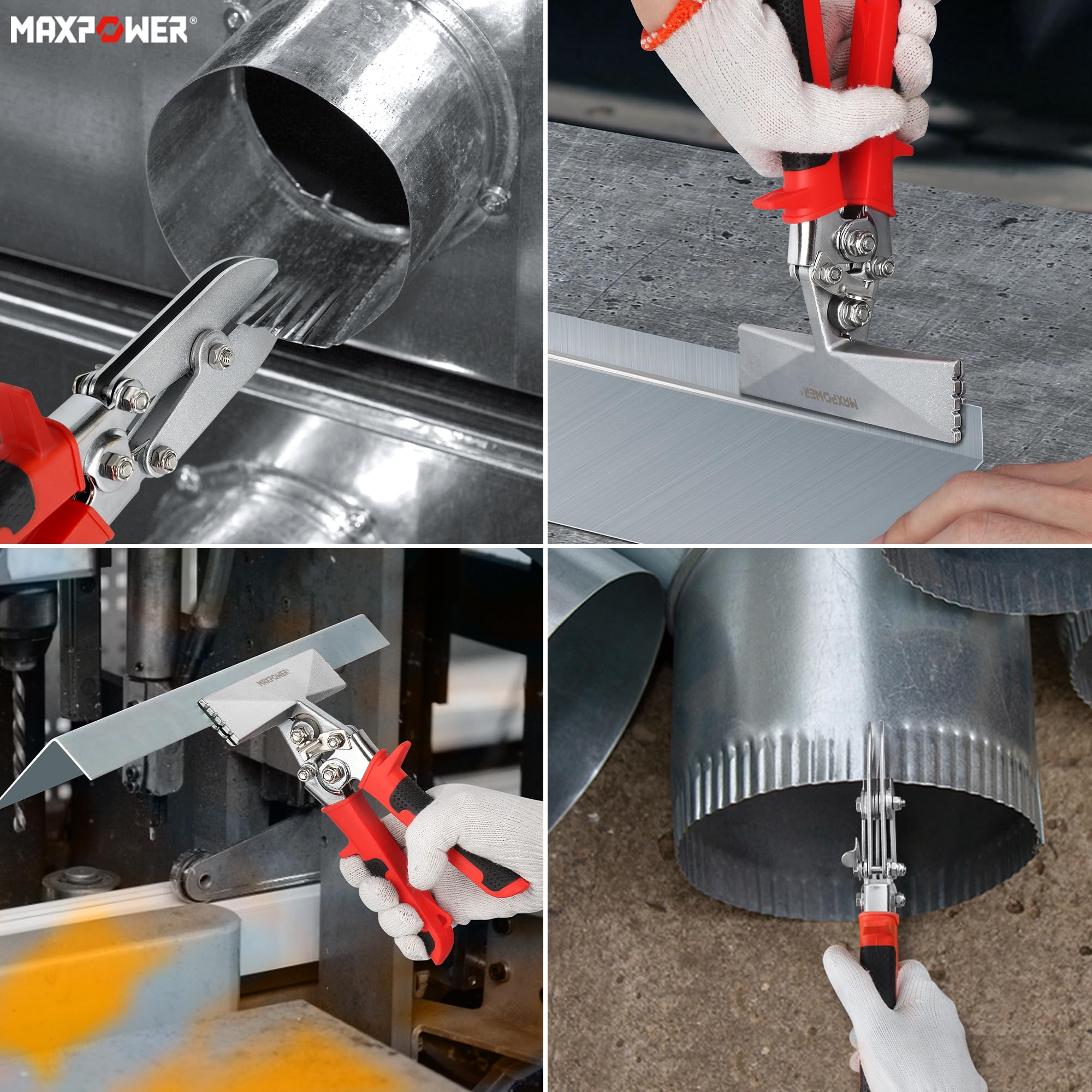 MAXPOWER Pipe Crimper – 5-Blade Hand Sheet Metal Tool, 1.6" Throat Depth, Ergonomic TPR Handle – Crimps 24 Gauge Steel & 26 Gauge Stainless