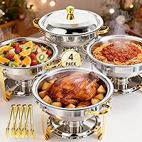 POWERFUEL 4-Pack 6QT Gold Stainless Steel Chafing Dishes with Tongs - Buffet Food Warmers for Parties, Weddings, Catering