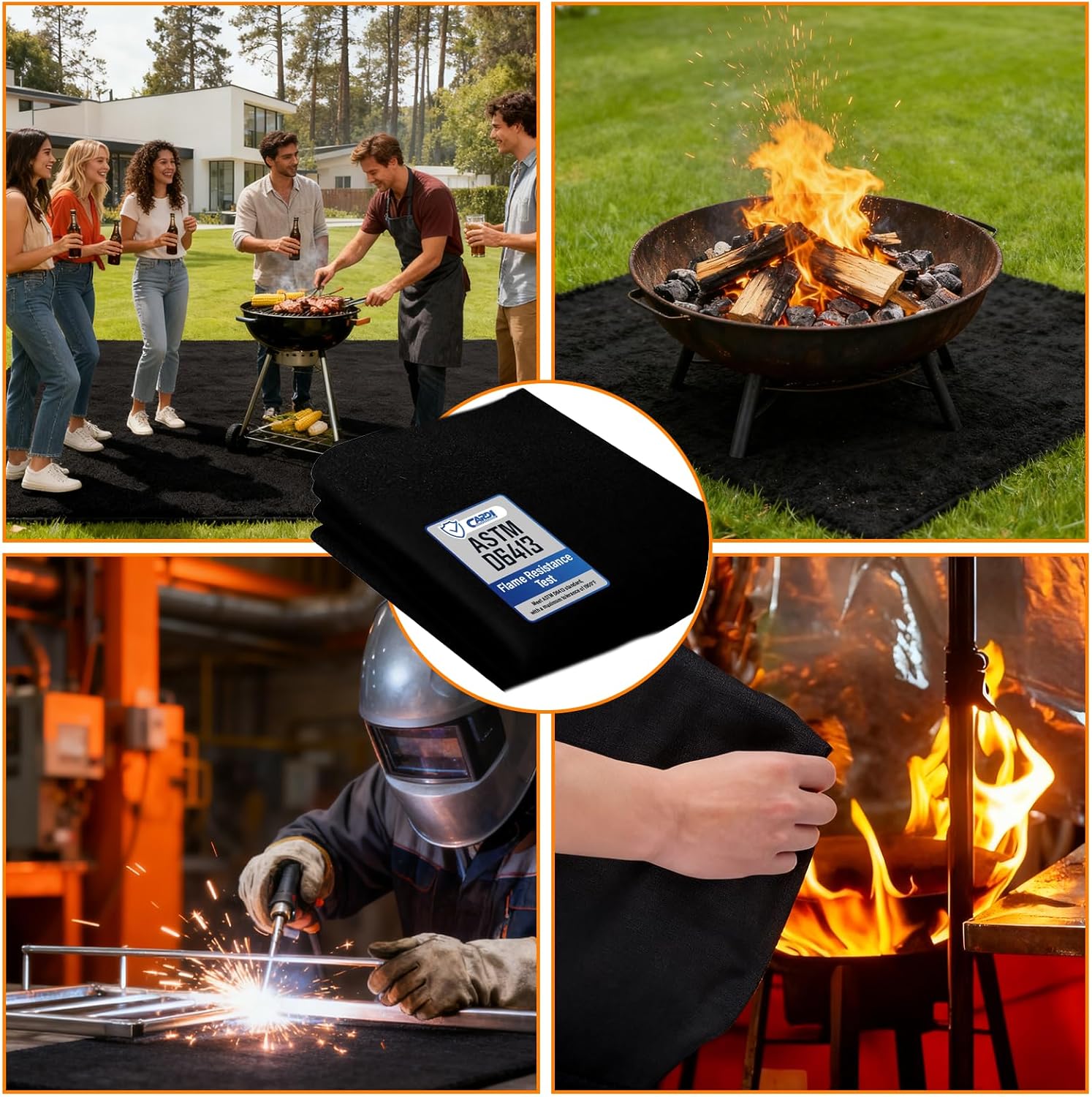 CARDI Fireproof Carbon Welding Blanket 1PCS 4x6ft Thickness 0.2 Inch Heat Resistant Fabric Up To 1900°F Heat Shield Resistant Mat for Soldering, Firepit, Grill, Welding Supplies