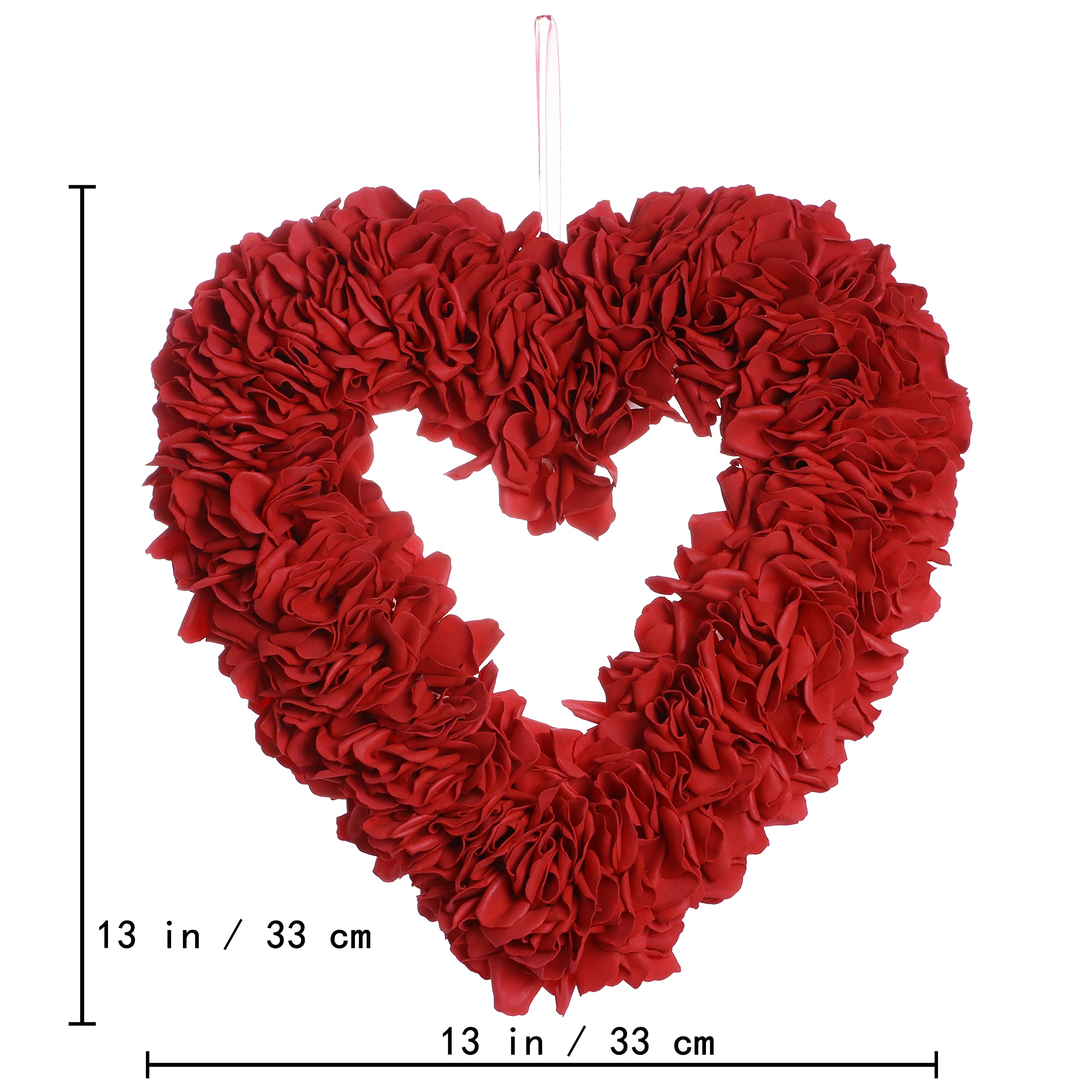 Yawwind 13 Inches Valentineâ€™s Day Wreath,Artificial Heart-Shaped Wreath Rose Petal Wreaths for Front Door,Valentineâ€™s Day Anniversary Wedding Party Dinner Decorations (Red)