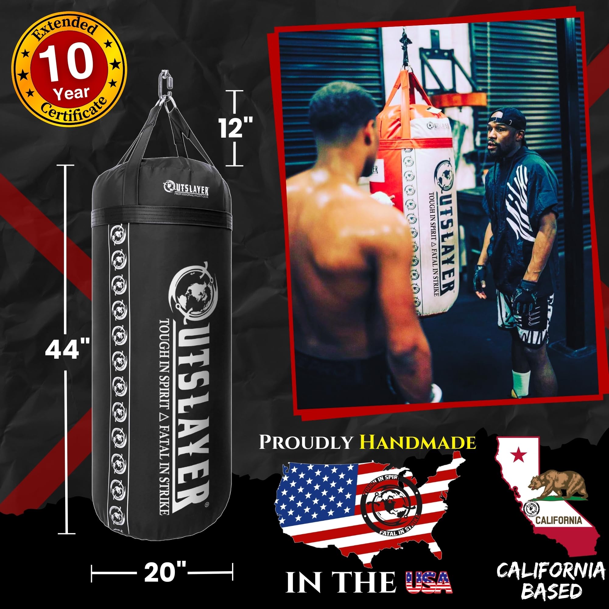 OutSlayer New XXL 150 LB Heavy Boxing Punching Bag - Mixed Martial Arts, Muay Thai, Kickboxing, MMA - Black (Filled)