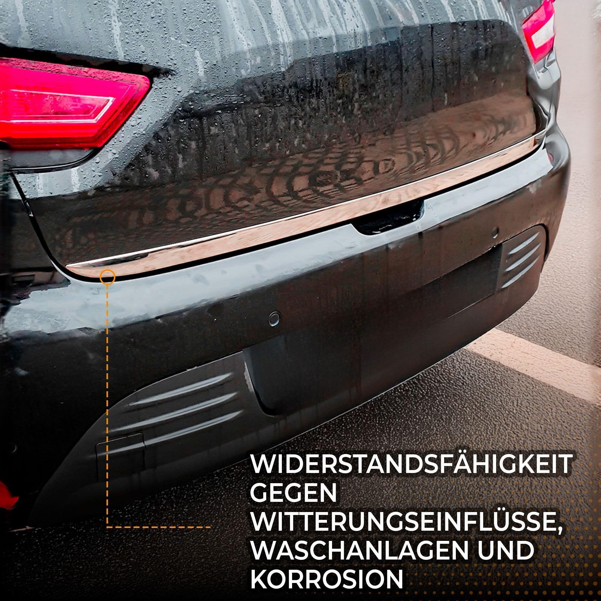 CHROMEMASTER | Schutzleiste Zierleiste der Heckklappe, Kofferraumklappe Kompatibel mit VW Multivan T6 2015-2019 | Edelstahlleiste der Heckklappenkante; Die Leiste schützt den Lack vor Kratzern