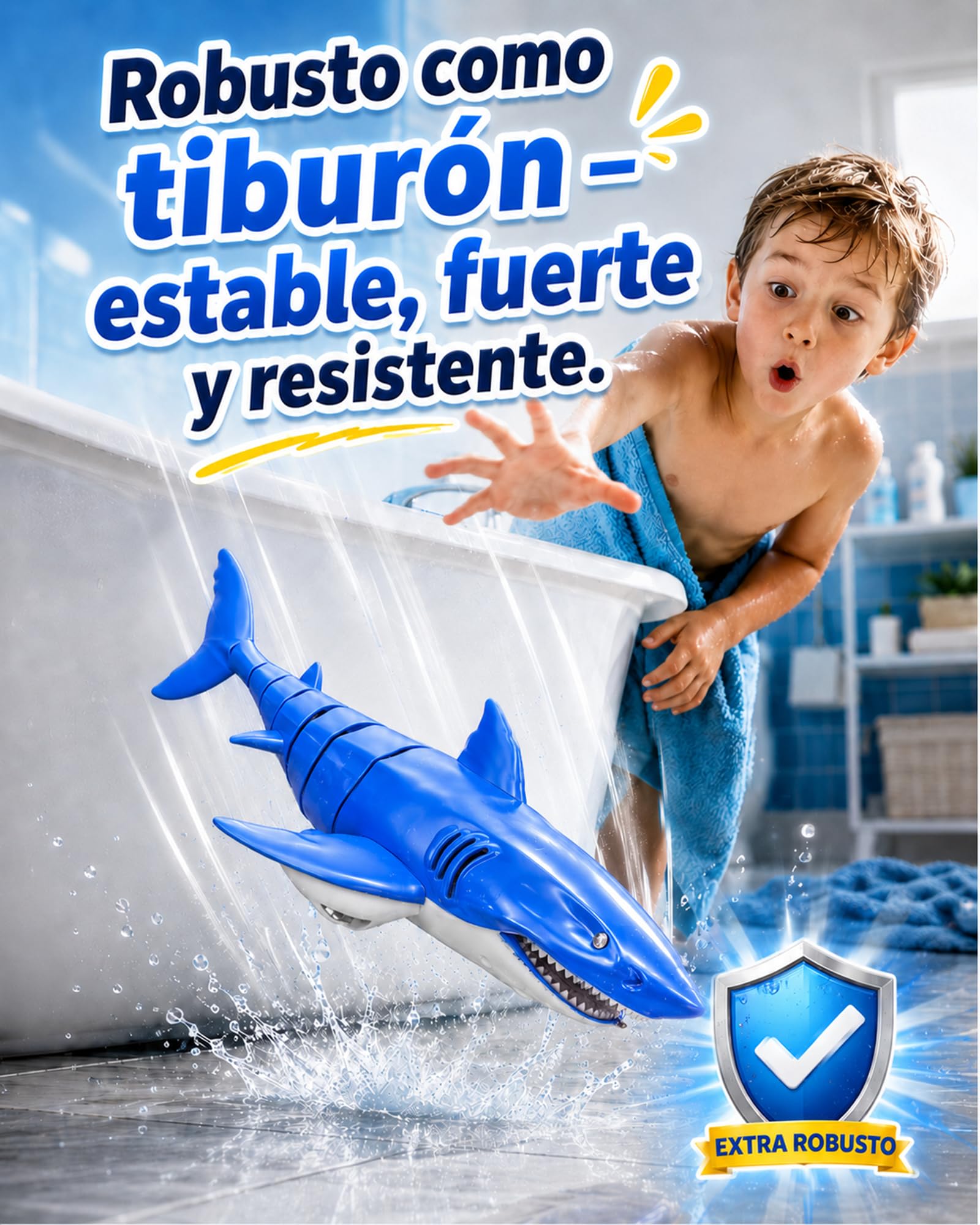 KOKODI Tiburón Robot con Control Remoto Luminoso para Niños a Partir de 3 Años – Juguete Acuático Impermeable para Piscina y Baño de Verano, Control Remoto Impermeable, Regalo de Cumpleaños Unisexo