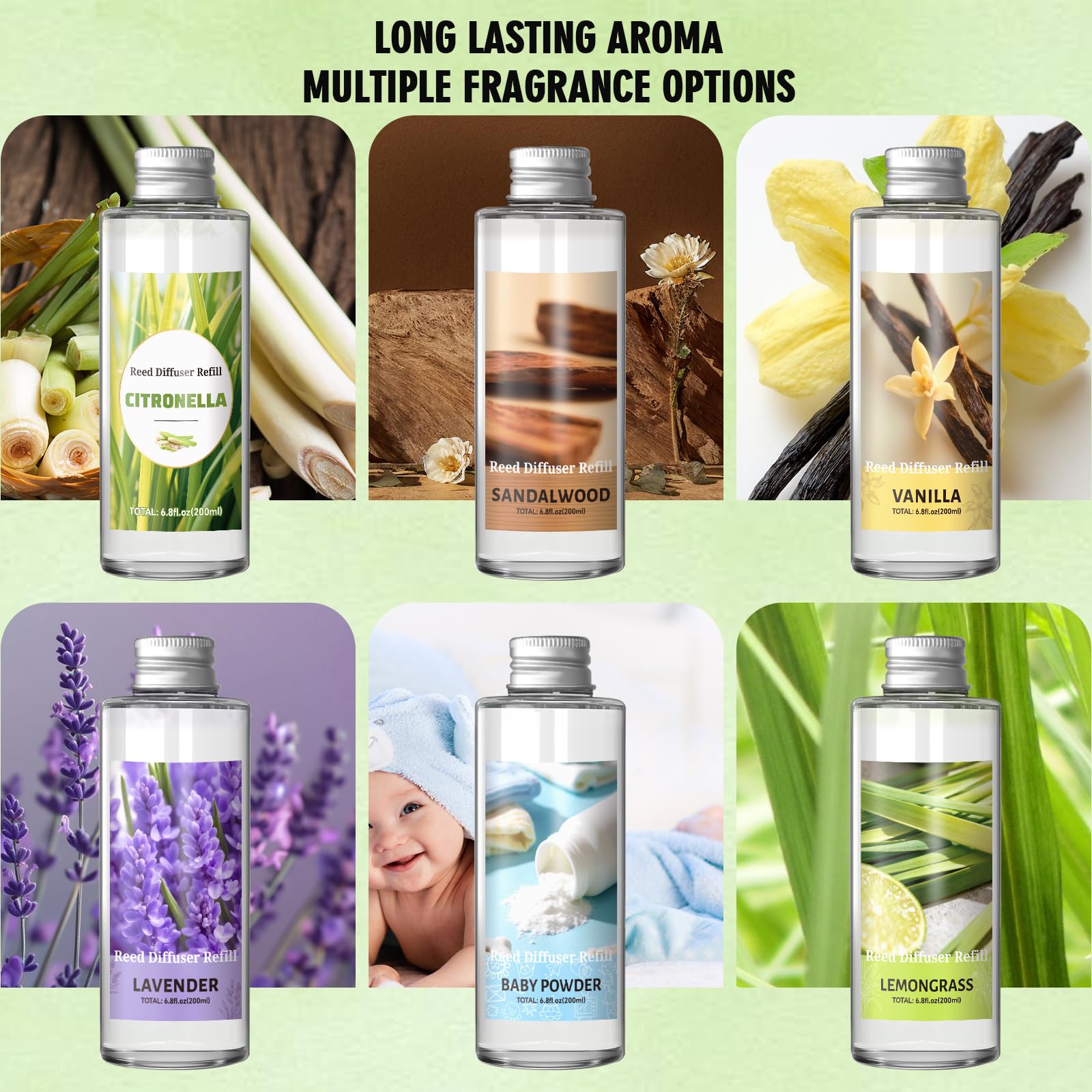 SCENTORINI Difusor De Fragancia para Habitación Citronela 200ML Recambio De Aceite Esencia, Ambientadores De Hogar Fragancia Duradera para El Hogar, Baño y Decoración De Habitación