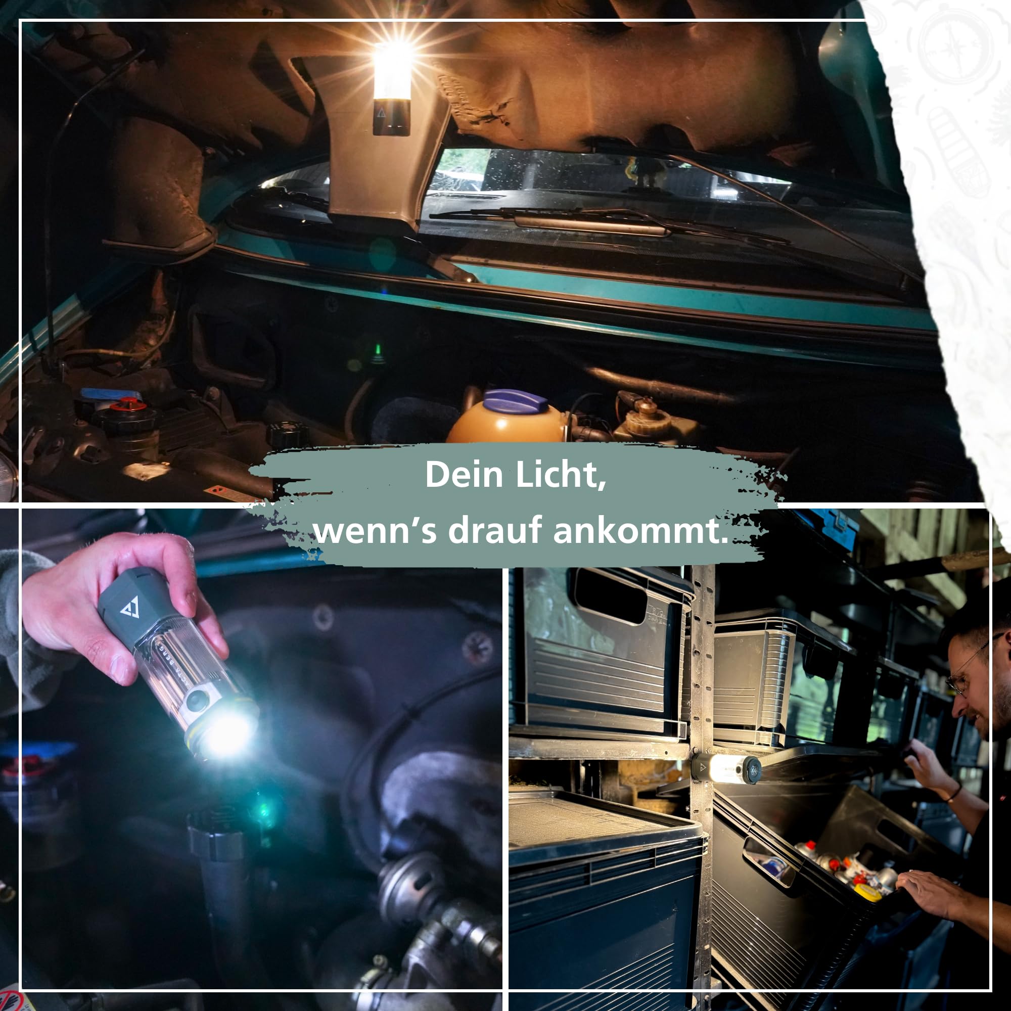 Acta Berg Campinglampe LED 450 Lumen, mit 4000 mAh Akku (Olivegrau) | Bis 150h Laufzeit, IP44 wasserfest, Zeltlampe, Laterne & Taschenlampe, USB-C, als Powerbank nutzbar