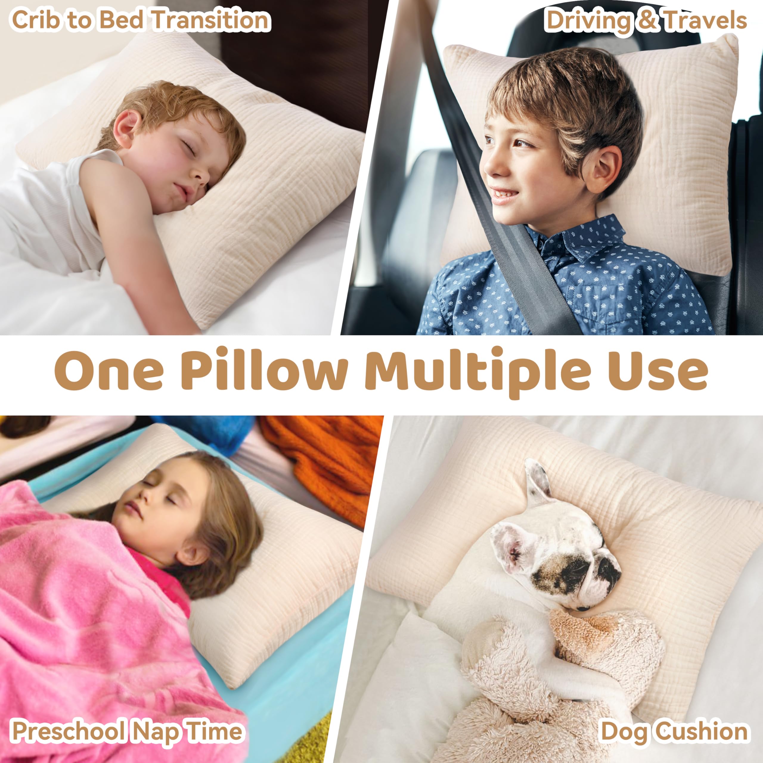 Pro Goleem Almohada para niños pequeños con Funda de Almohada de Muselina de algodón, 13 x 18 Pulgadas, Almohadas Suaves para niños pequeños, Almohada Lavable a máquina, Cuna, Cama, Cuna