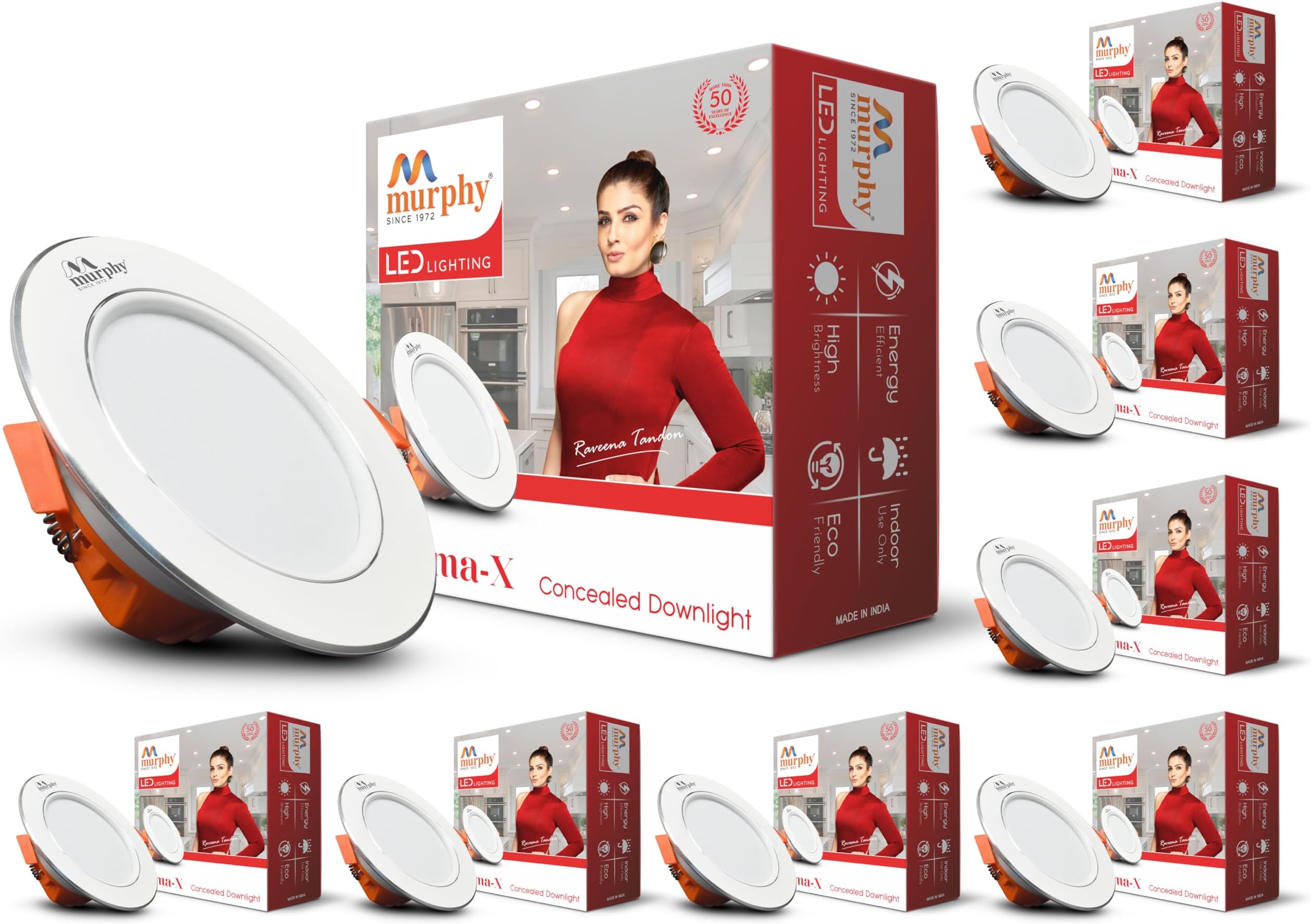 Murphy Croma 9W Concealed LED Downlight | Pack of 8 | Cool White |Aluminium Finish | Eye-Caring & Long-Lasting Brightness | 2 Years Warranty | Suited for 3 Inch Junction Box