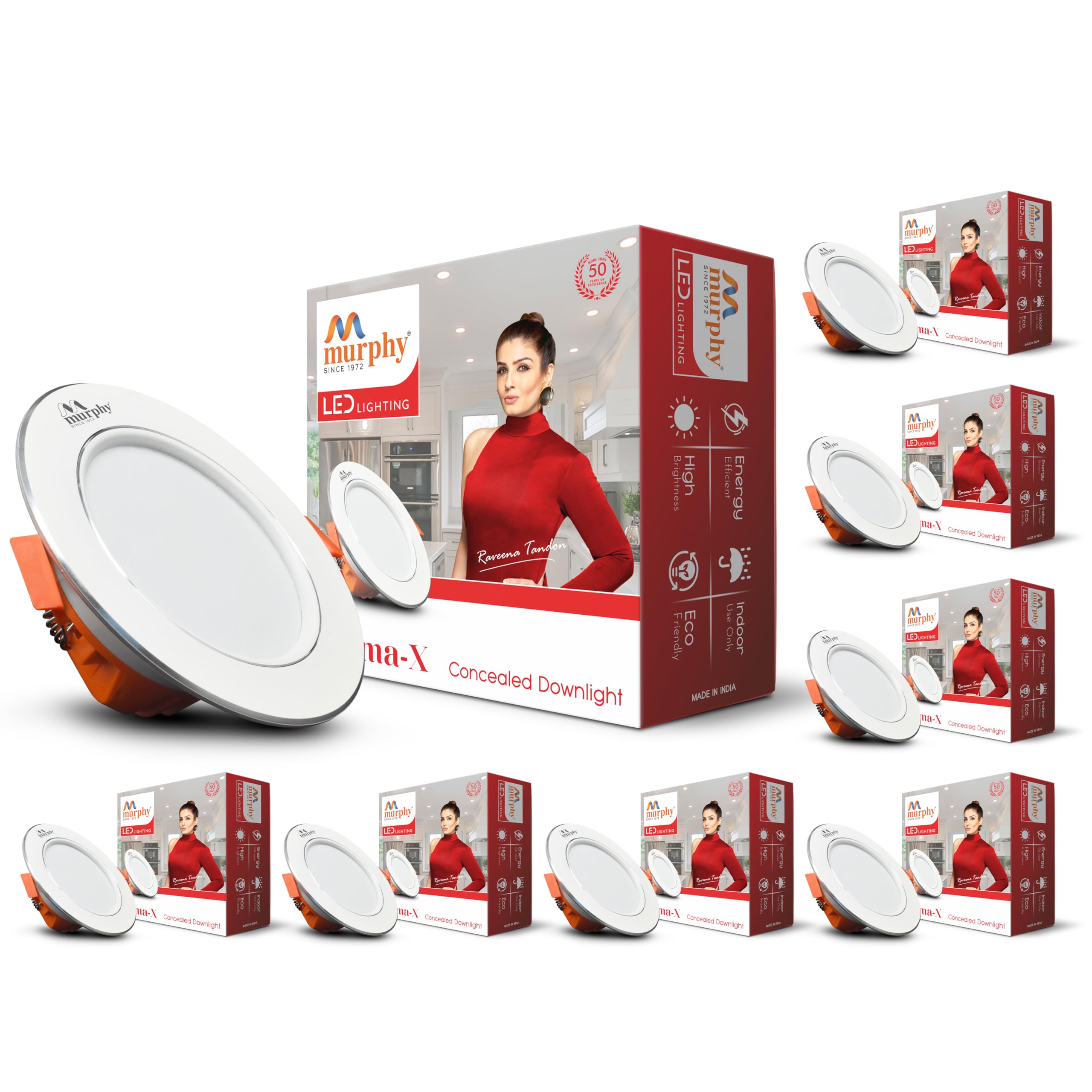 Murphy Croma 9W Concealed LED Downlight | Pack of 8 | Cool White |Aluminium Finish | Eye-Caring & Long-Lasting Brightness | 2 Years Warranty | Suited for 3 Inch Junction Box