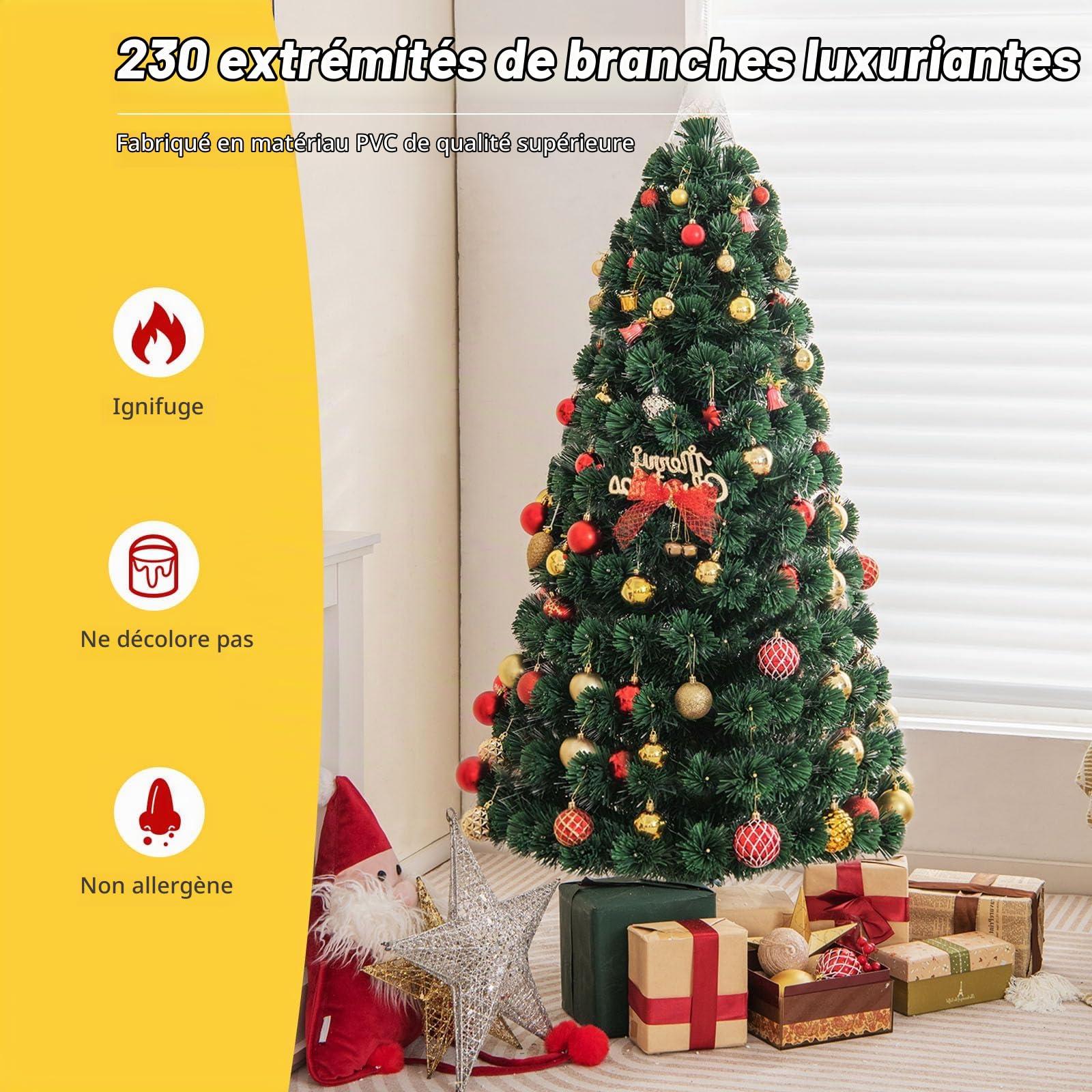 LIFEZEAL Sapin de Noël avec LED, Arbrea de Noël en PVC avec 170 lumières LED, Sapin Artificiel Enneigé avec 8 Eeffets Lumineux, Sapin Artificiel avec Support Métallique, Vert (150cm)