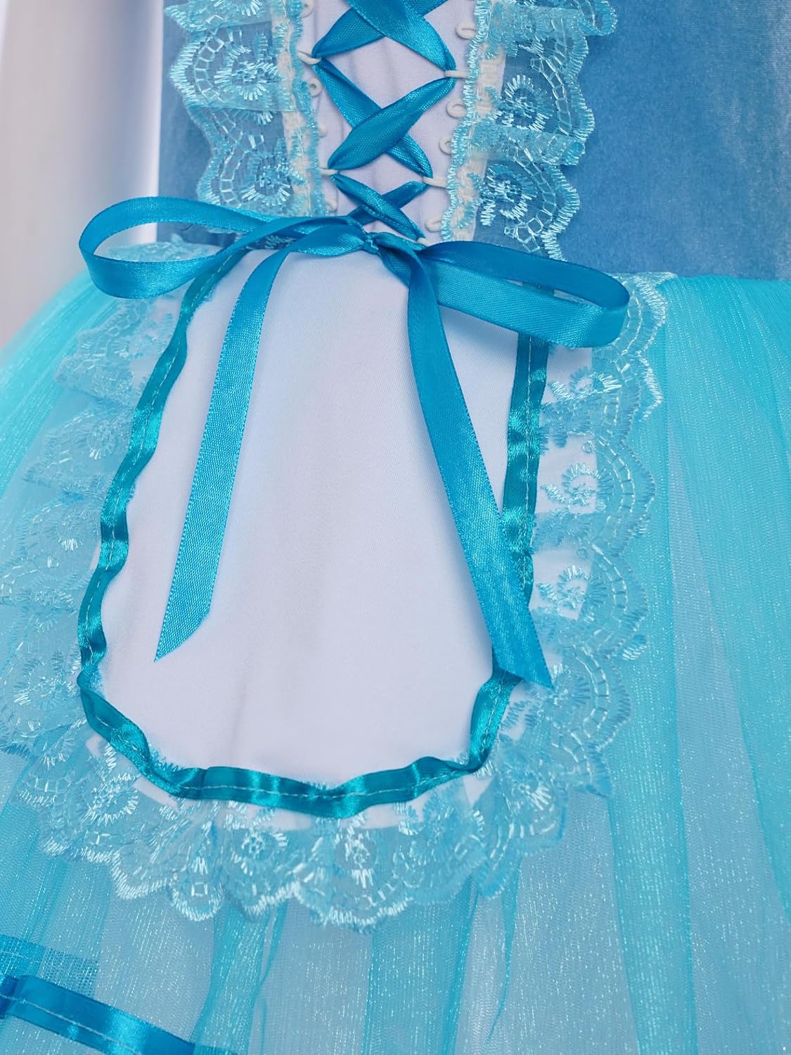 Kids Girls Princess Ballet Tutu Dress Dance Tulle Skirted Puff Sleeve Lace Trim Leotard Party Dress Up