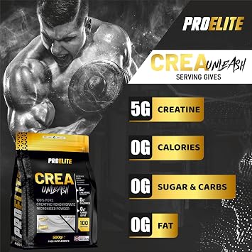 PROELITE Creatine Monohydrate Powder 500g Unflavoured - 100 Servings | Micronised Creatine for Muscle Strength, Performance & Recovery | Vegan Friendly Pre & Post Workout Supplement
