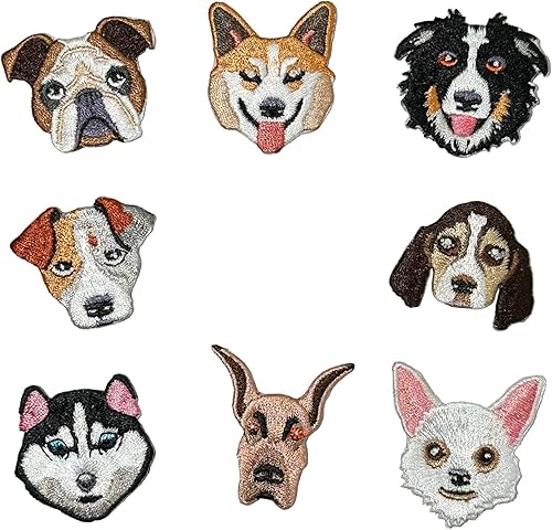 Tornado-Storm - 8 piezas de parches bordados para coser o planchar para perro, bulldog americano, Foxhound, Border Collie, Husky, Corgi, Chihuahua,