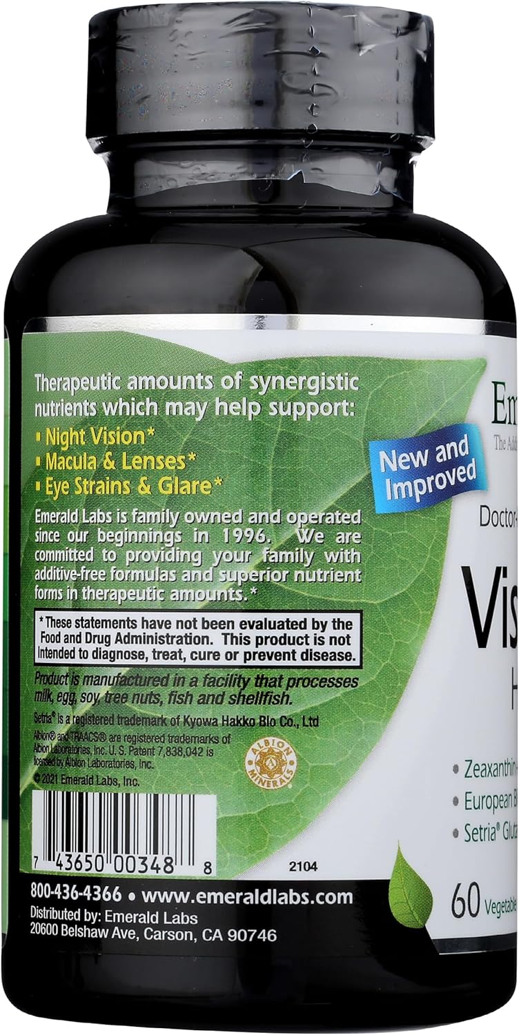 Emerald Labs Vision Health - Complete Vision Formula for Eye Health & Macular Support - Features Zeaxanthin, Zinc & Lutein - 60 Vegetable Capsules (30-Day Supply)