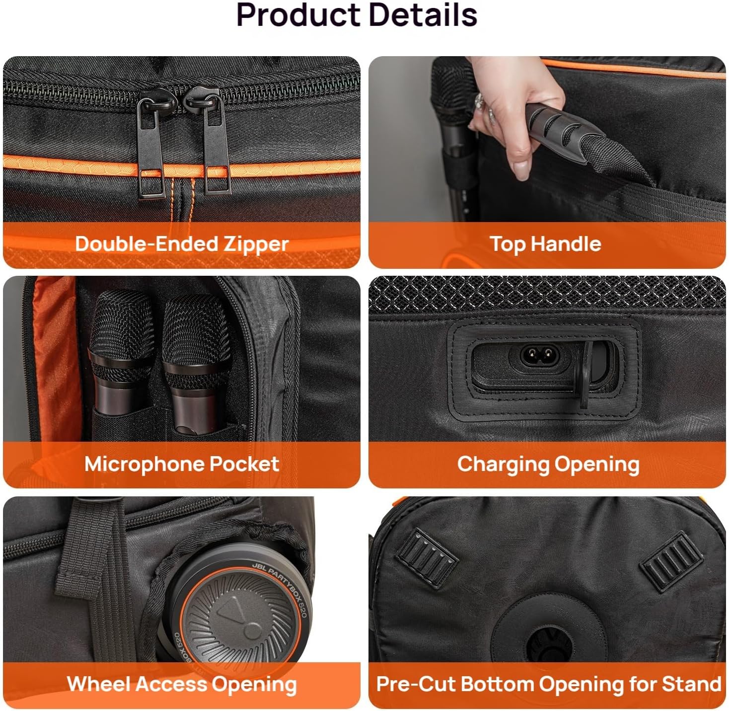 JBL PartyBox 520 Cover,Speaker Bag Carry Case Compatible with JBL PartyBox 520 (2025), Portable Speaker Carry Bag(Bag Only) - Image 5