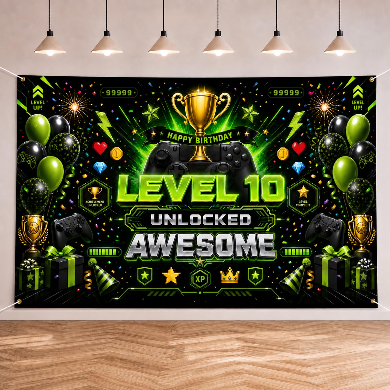 Geukmun 10th Birthday Decorations Banner Boys Gaming Backdrop 180x110cm