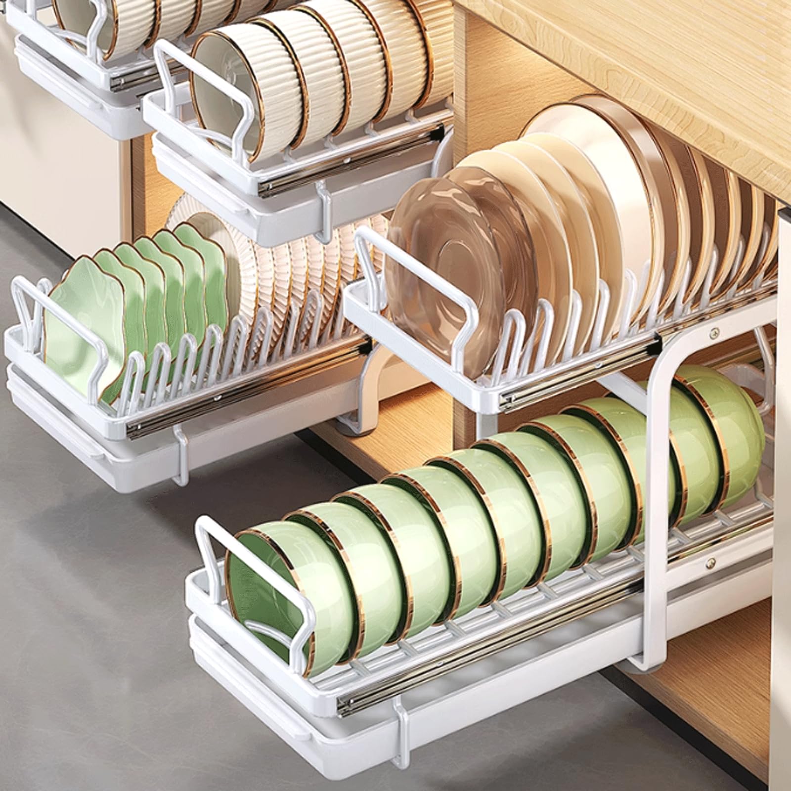 Organizer Salvaspazio Per Cucina - Ripiano Impilabile Con Piedini In Metallo, 30x14x16 Cm, Ideale Per Pentole - Foto 6