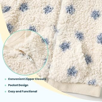 Baby Girls Fleece Jacket with Zipper, Soft Cotton Lining Outwear for 3-24 Months Infant Toddler
