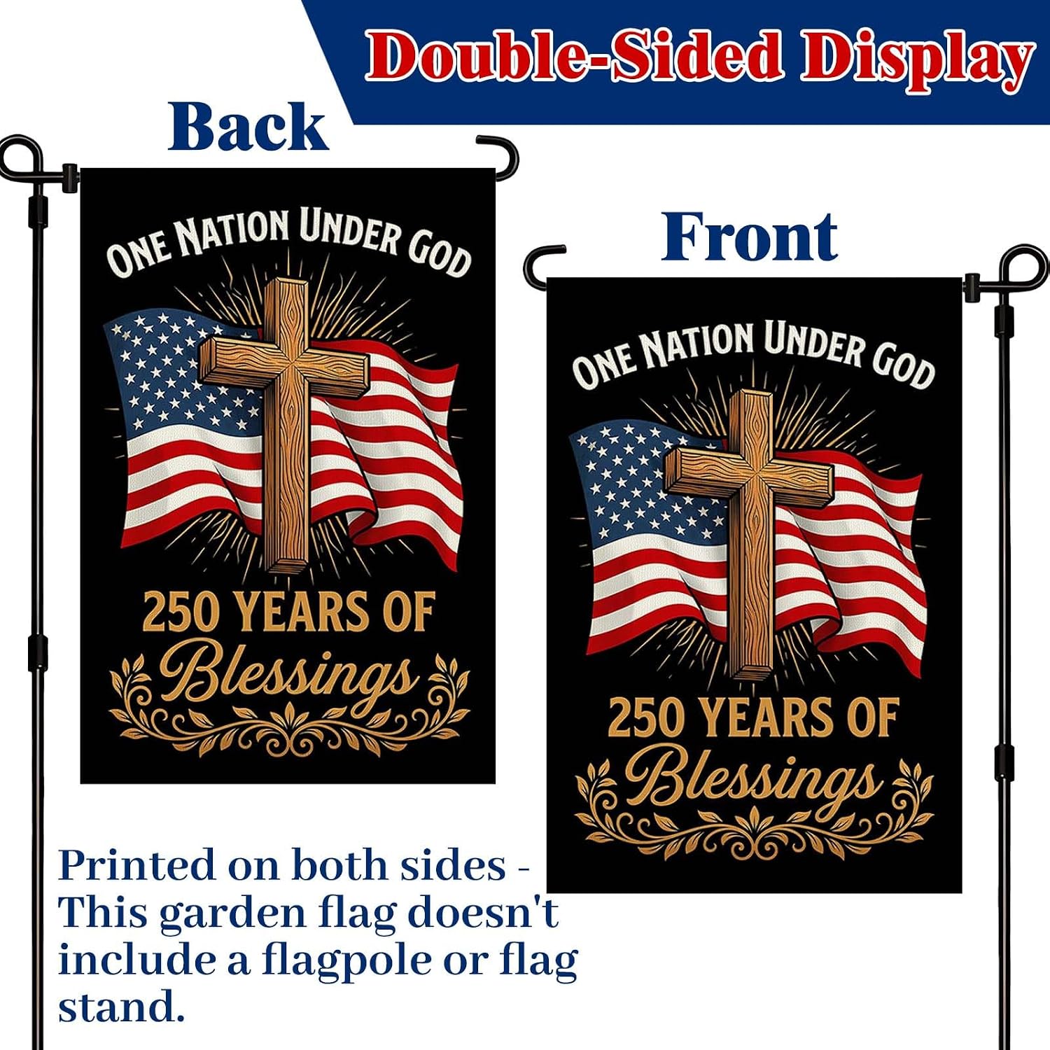 Blessings 250 Years America Garden Flag, 250 Anniversary USA Flag America Patriotic Banner,4th of July Freedom Yard Sign Double-Sided Waterproof Garde Waterproof 1776-2026 Commemorative Flag 12x18 Inch
