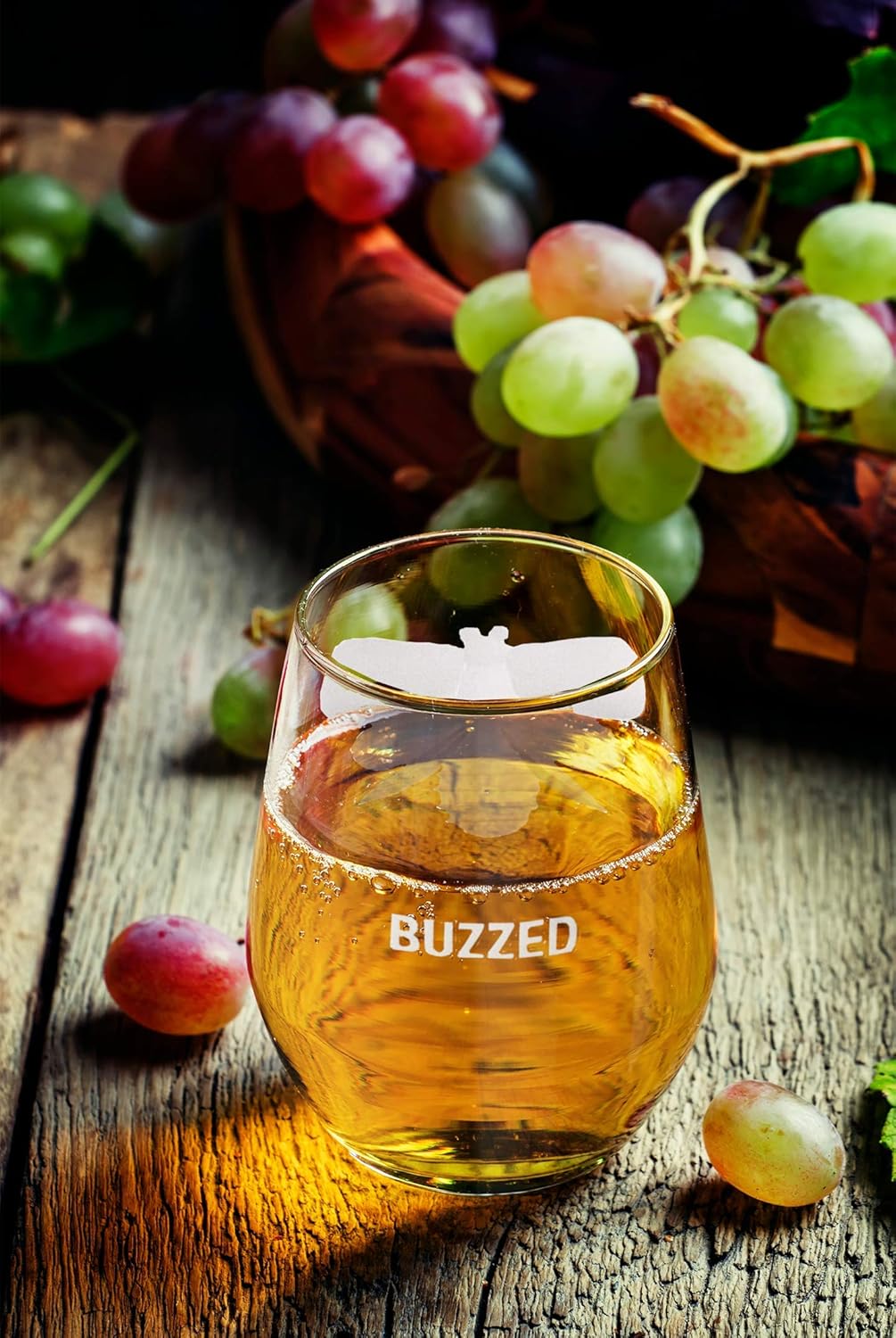 TAG 16 oz. Buzzed Bee Etched Glass Clear Stemless Wine Clear