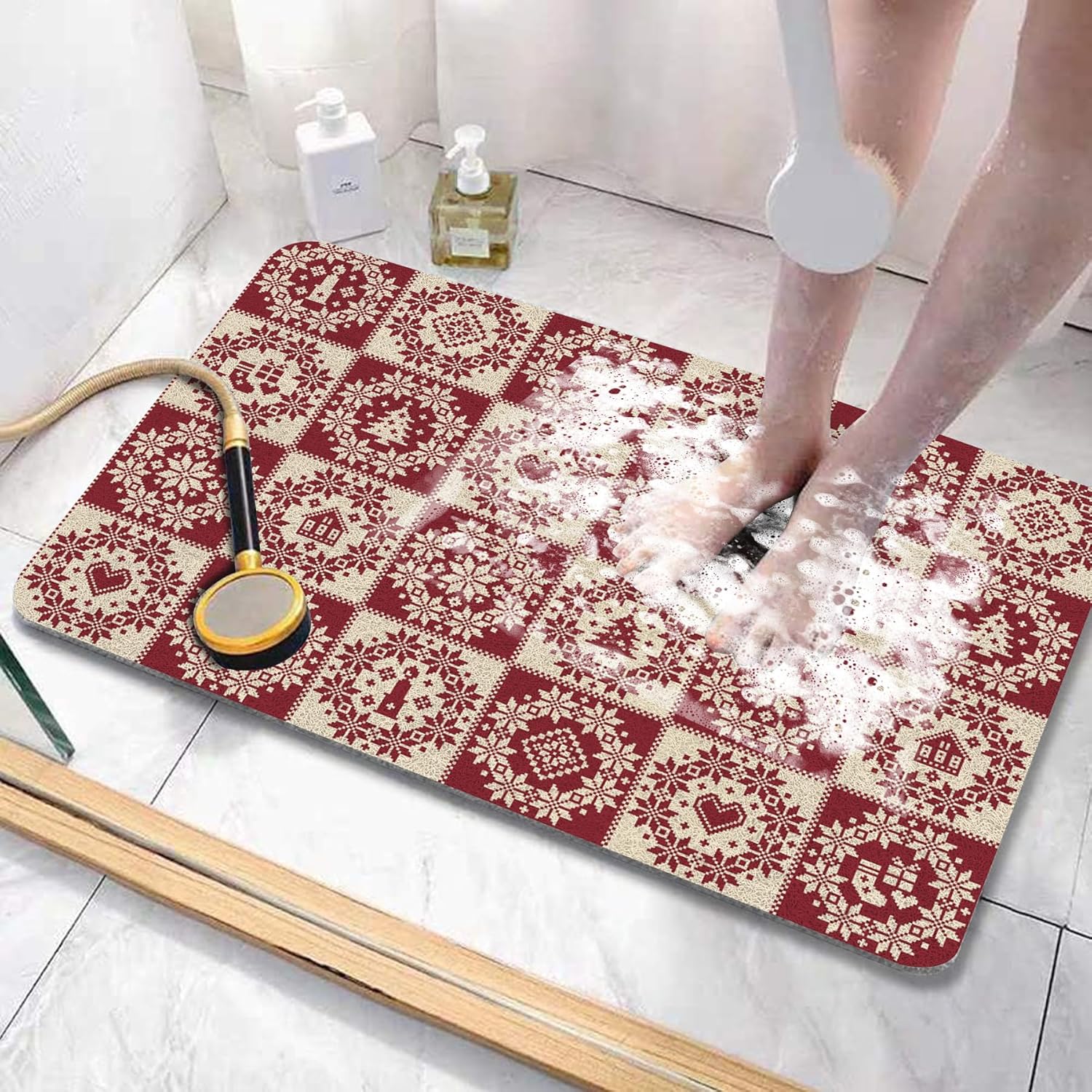 Non-Slip Shower Mat Bathtub Mat,Patchwork Heart Soft on Feet PVC Loofah Shower for Bathroom Wet Area No Suction Cup Comfort Rugs Bathroom Accessories (45x100cm/17.72x39.37in,Black and White)