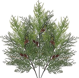 Briful Christmas Cedar Stems with Pinecones, 24’’ Artificial Greenery Branches for Holiday Garland, Centerpiece & Tree Decoration – Realistic Faux Cedar Picks for Rustic Winter Décor, Set of 3