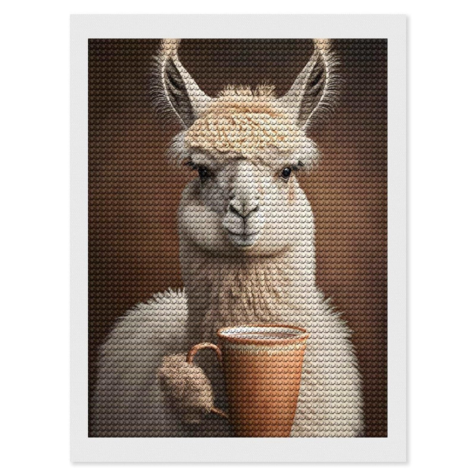 Junmoney Coffee Llama Diamond Art Kit 12"x16", Gift Idea, for Family Craft Time, Mindful Craft Activity, Boho Decor, Relaxing DIY Hobby