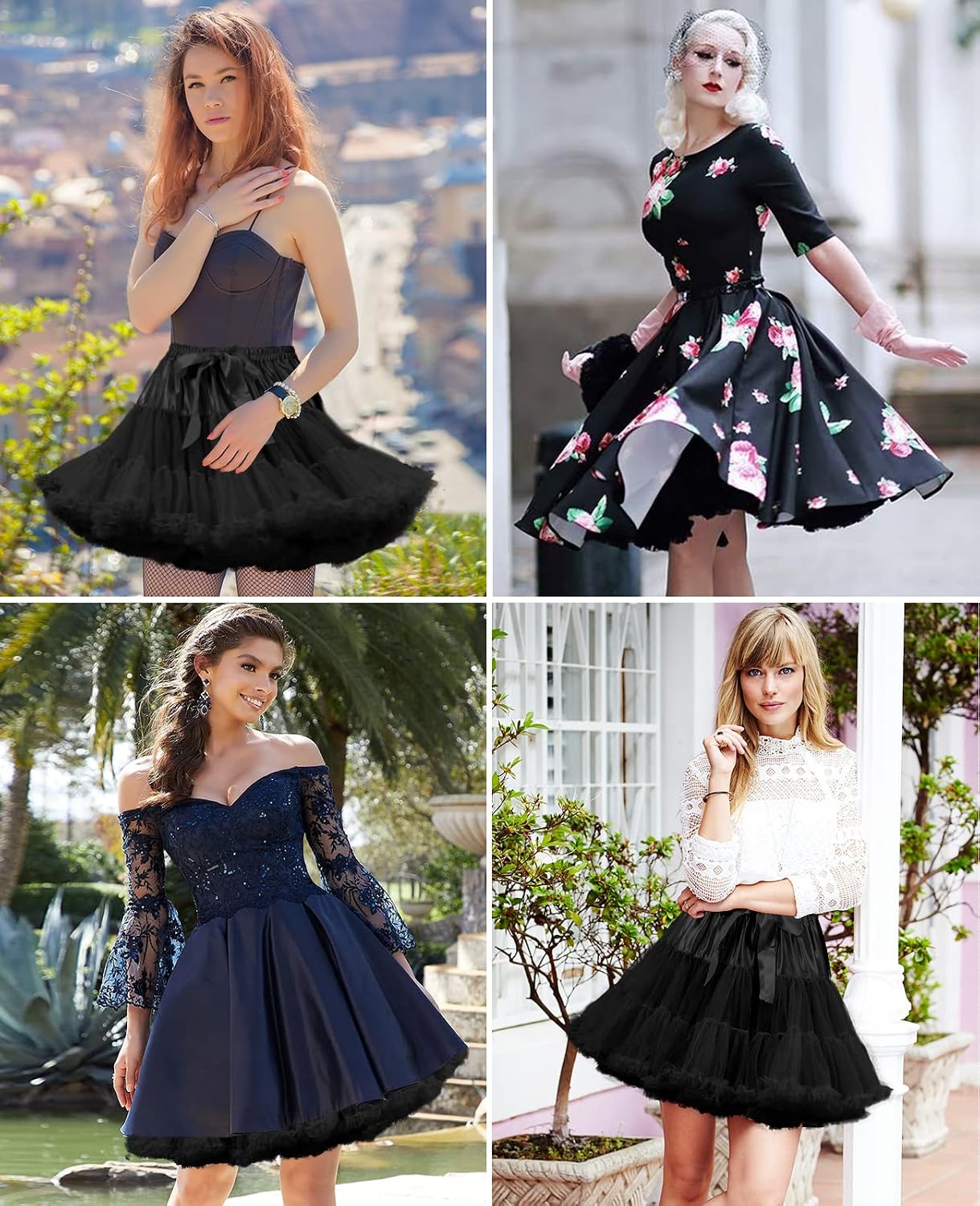 Petticoat Skirt for Women Under Dress 3-Layer Tutu Underskirt | 100% Polyester Tulle, Soft Cotton Lining, 19.5-35.5In Waist, 15.7In Length, Fluffy Petticoat Lolita Wedding Prom Cosplay