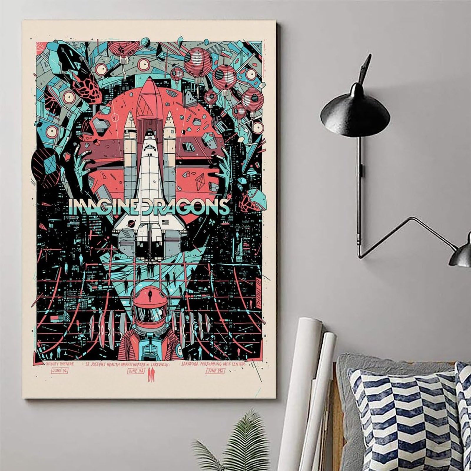 Imagine Poster Décoratif Sur Toile Pour Chambre à Coucher Motif Dragons Rock Band Vintage Collage 30 X 45 Cm