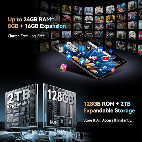 Miniatura 5 de Tableta Blackview Android con teclado, tableta grande de 12 pulgadas, tabletas computadora con Gemini AI, lápiz, 24GB+128GB2TB, pantalla 2K FHD+,