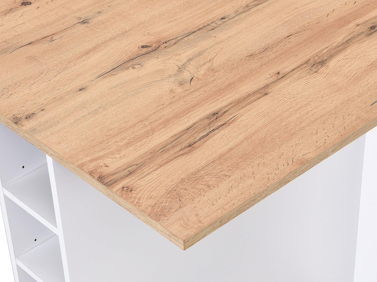 Vente-unique - Kücheninsel mit 6 Schubladen & 4 Ablagefächern aus MDF - Holzfarben hell & Weiß - POMARELA
