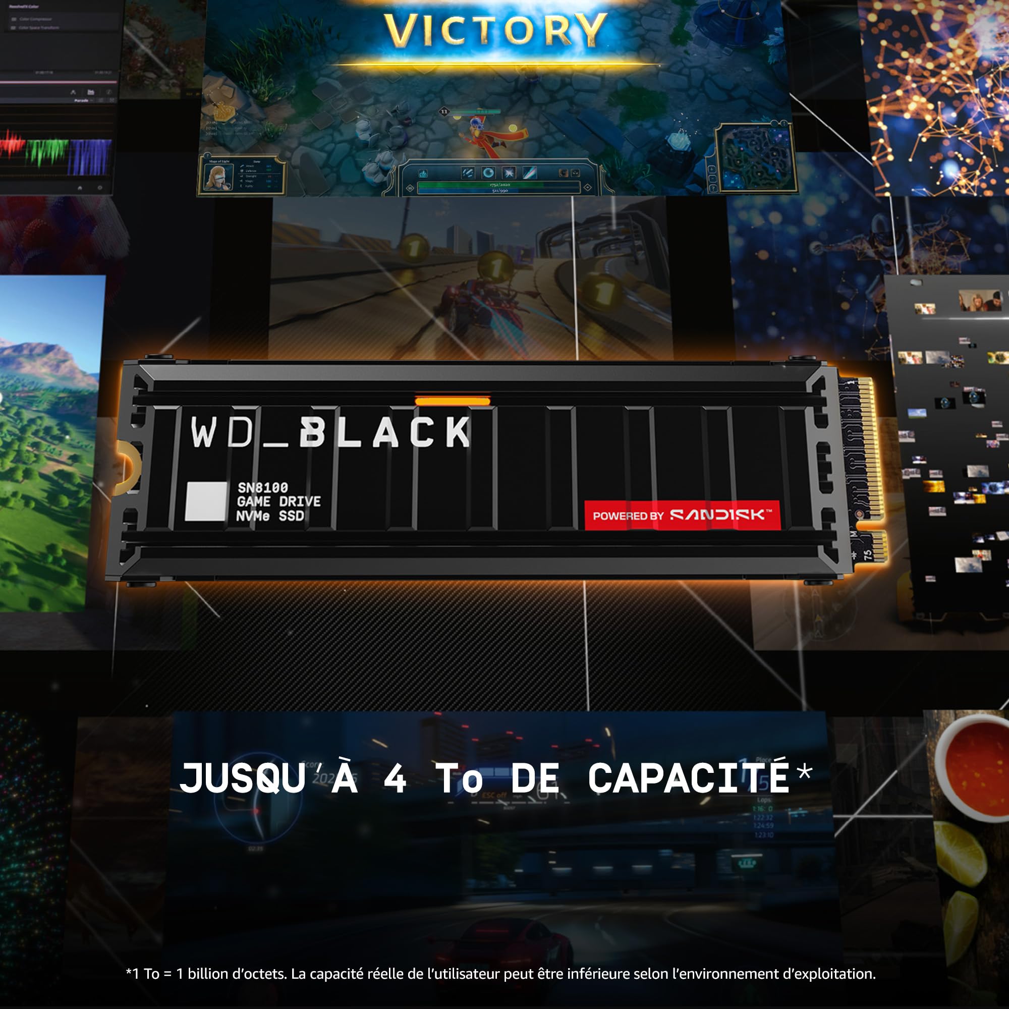 WD_Black SN8100 PCIe Gen 5, NVMe SSD 2 to (Jusqu'à 14 900 Mo/s / 14 000 Mo/s Vitesses en Lecture/d'écriture séquentielle, avec dissipateur Thermique, M.2 SSD, Jusqu'à 1 200ToW) Powered by SANDISK