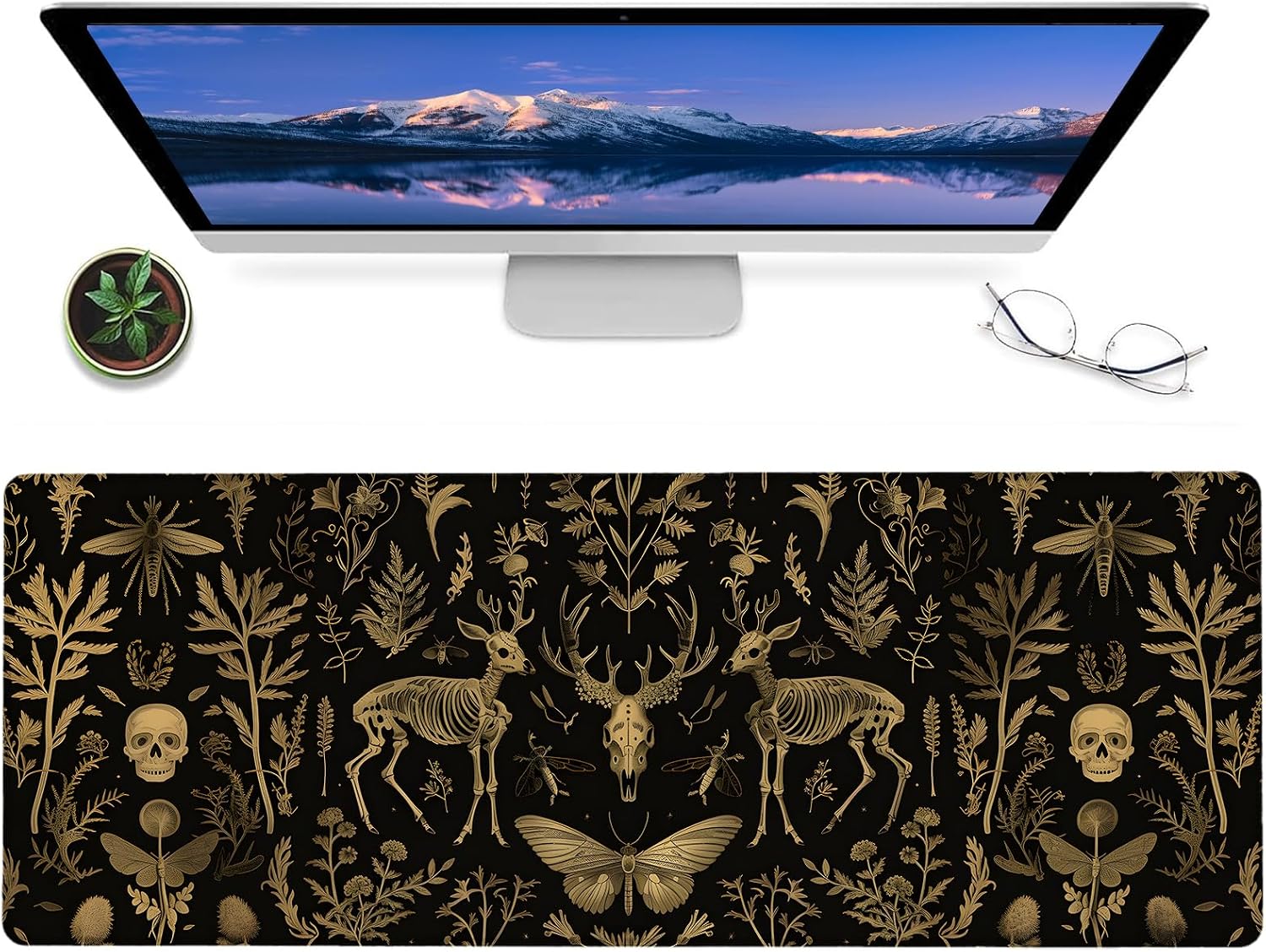 Gothic Gaming Mouse Pad,12x31.5in Non-Slip Rubber Goth Desk Mat,Large Extended Mousepad for Office Home Laptop,Mice Pads Gifts,Game Lover Deskmat Decor (Skeleton)