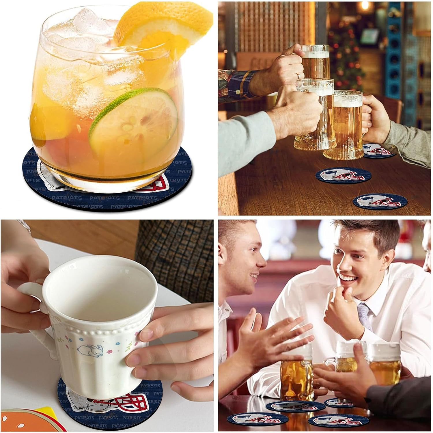 Coasters for Drinks,Blue Gray Design Cup Coasters Set of 4 for Tabletop,Coffee Table,Drinking Coaster for Sport Football Fans,Non-Slip Rubber Base - 4 Inches - Image 3