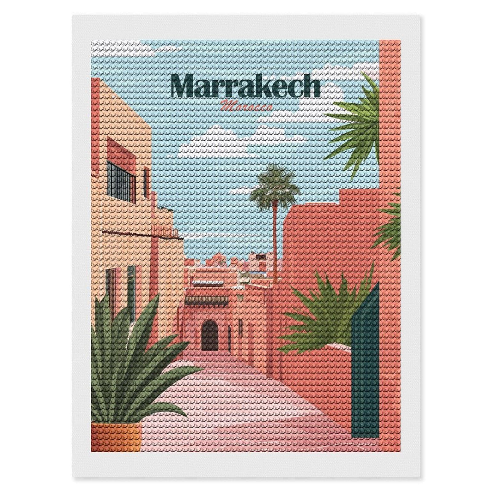 Junmoney Marrakech Cityscape DIY Diamond Art Canvas Kit 12"x16", Adhesive Canvas, Easy to Enjoy, Farmhouse Decor, Festive Craft Gift