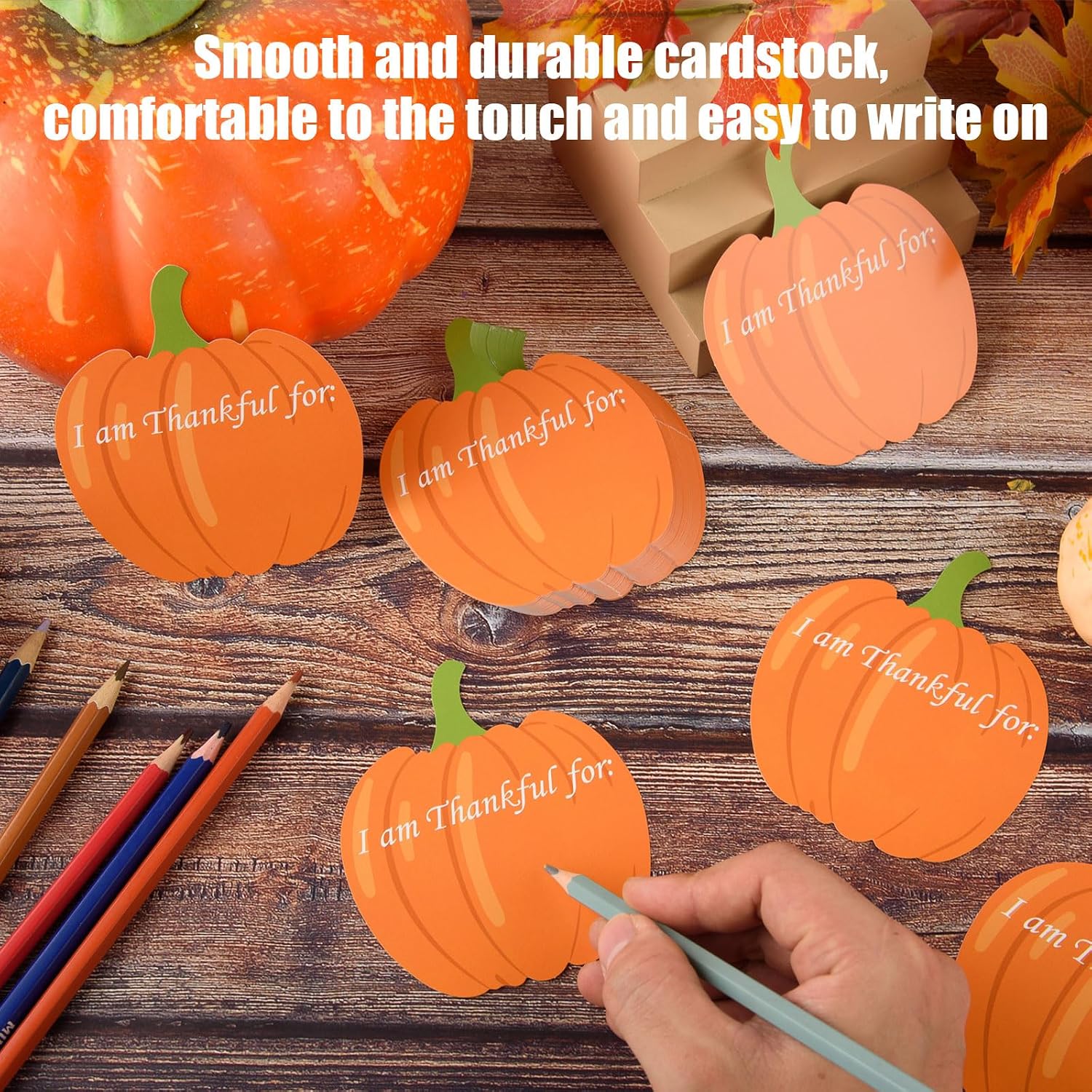 MixTeach 120Pcs Thanksgiving Table Place Card Pumpkin Paper Table Decor Fall Thankful for Fill in Gratitude Cards Pumpkin Paper Cutout for Autumn Fall Thanksgiving Events Harvest Dinner Party Supplies