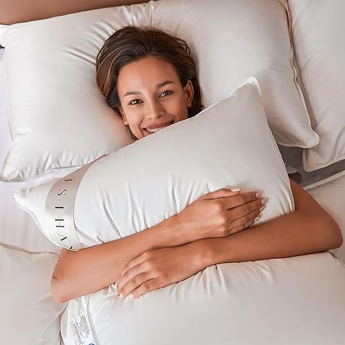 Almohadas de plumón de ganso de alta calidad, tamaño estándar, 700+ potencia de relleno, almohada de plumón para dormir boca abajo, 100% algodón,