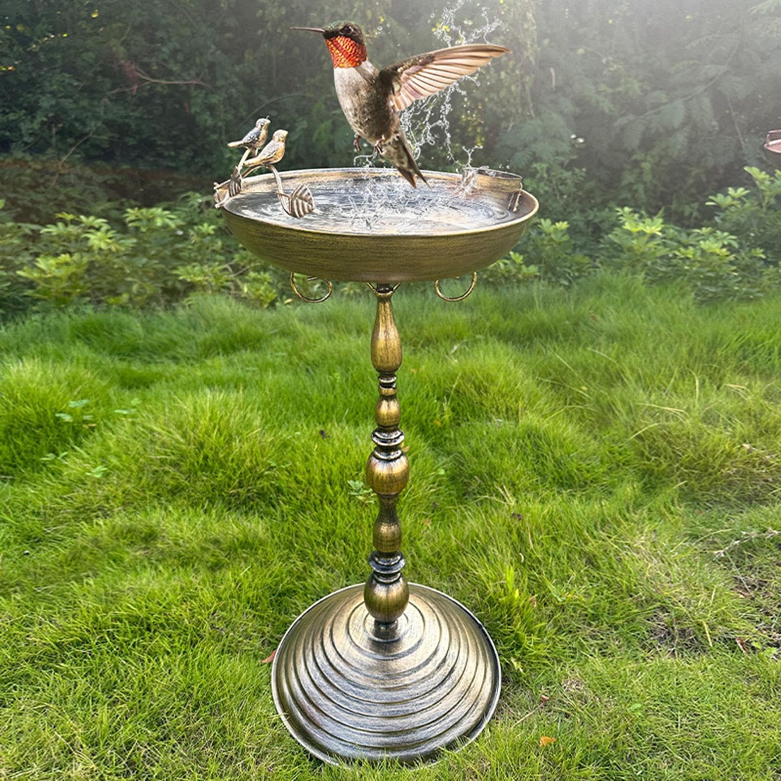 Bagno Per Uccelli Da Esterno - Vasca per Uccelli con Mangiatoia in Piedi | Arte in Ferro Con Statua Anticata Per Colibrì Pappagalli e Cocorite Da Cortile
