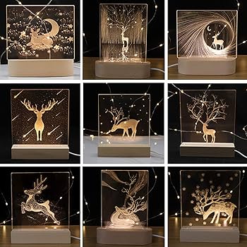 CDIYTOOL LED Lights Display Base, 2 Pack Wooden Lighted USB LED Light Base Stand Desktop Display Base With 2PCS Acrylic Sheets For DIY Acrylic Plate (Warm Light-1