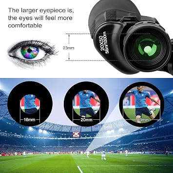 20x50 High Power Binoculars for Adults with Smartphone Adapter, HD Professional/Daily Waterproof Compact Binoculars for Bird Watching Hiking Concert Travel with BAK4 Prism FMC Lens, Black