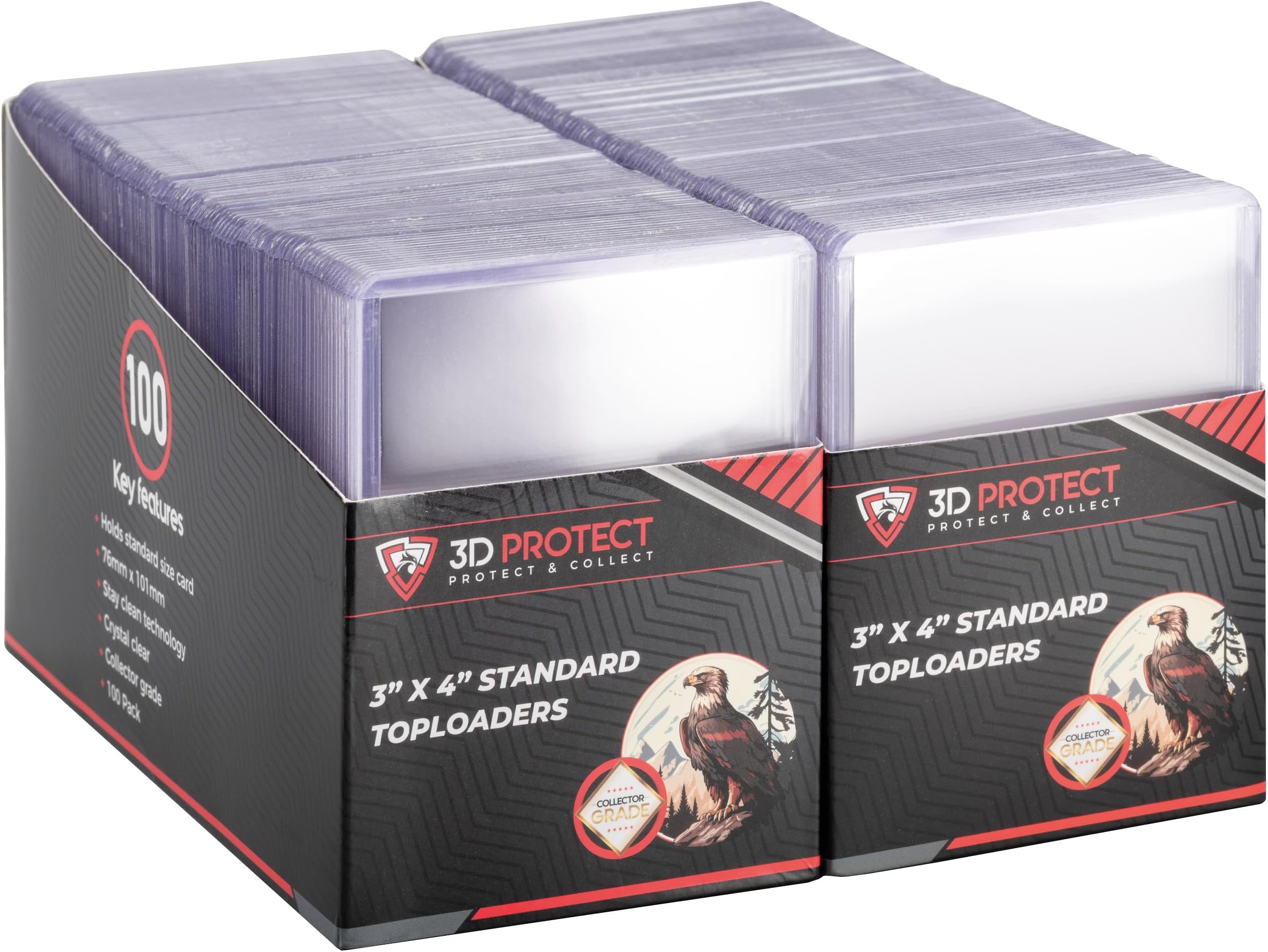 3D-Protect Top Loader Card Sleeves – 3 x 4-inch Clear Toploaders Compatible with Pokemon Cards, TCG and Non-TCG Cards – Rigid Trading Card Sleeves for Protection and Display 200-Pack