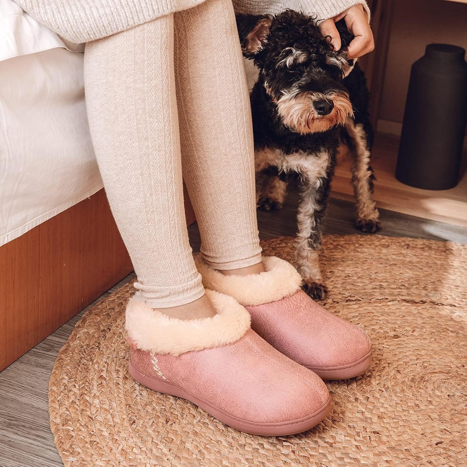 EverFoams Women's Microsuede Cozy Memory Foam Winter Slippers with Fuzzy Faux Fur Collar and Indoor Outdoor Rubber Sole - Image 2