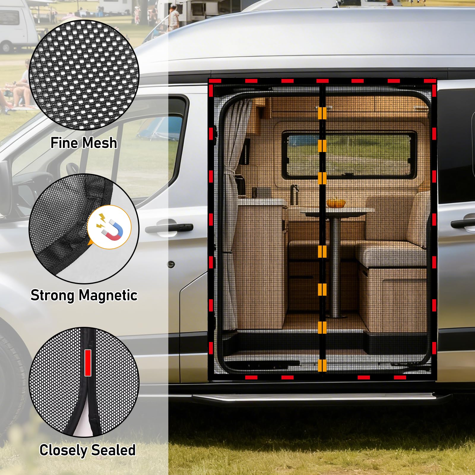 Mosquitera Magnética para Puerta Corredera VW T5 T6, Mosquitera Lateral Cortinas Anti, Red Anti Mosquitos Furgoneta, Red de Sombra Camping y Viajar, Protección contra Insectos Solar
