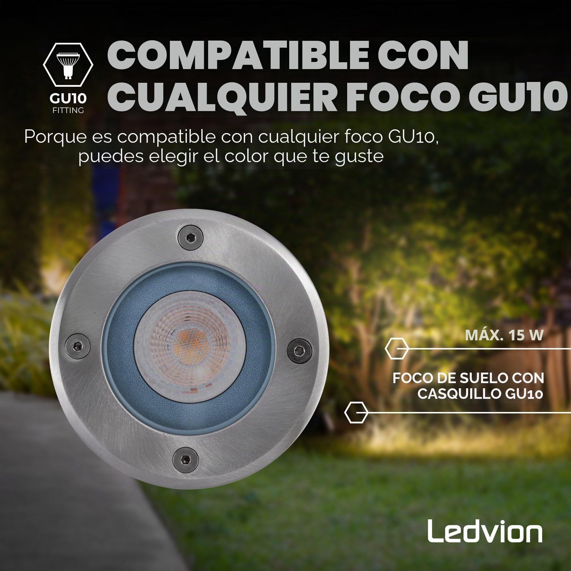 Ledvion - 3X Focos LED Empotrados Redondos, 5W, 2700K, IP67, GU10, Cable de 1m, Iluminación Exterior, Iluminación de Terraza