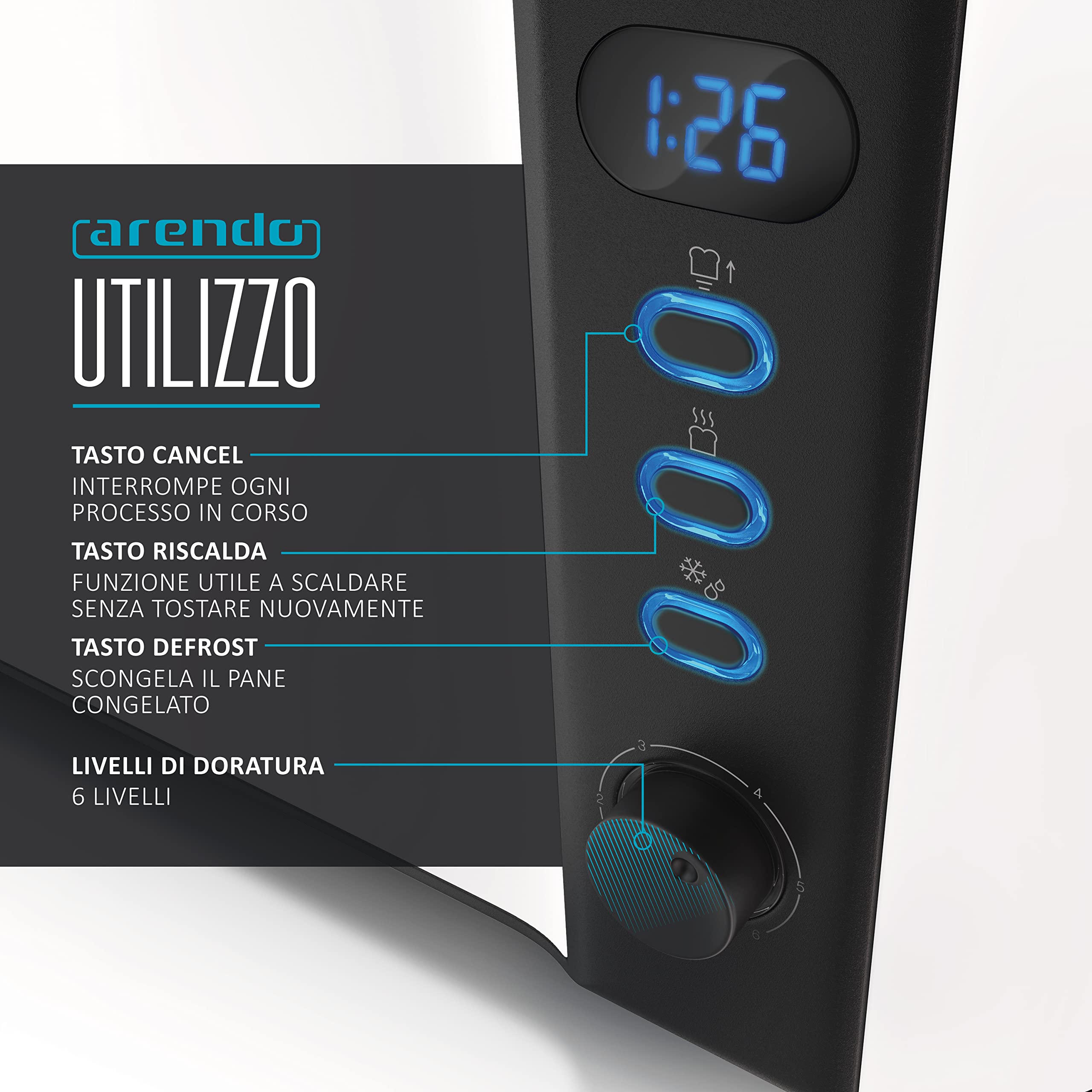 Tostapane Arendo 2 Fette Lunghe - Funzione Scongelamento E Riscaldamento, 1000W - Foto 7