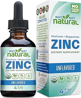 Organic Liquid Zinc Drops Supplement with Chelated Picolinate and Bisglycinate, Vegan
