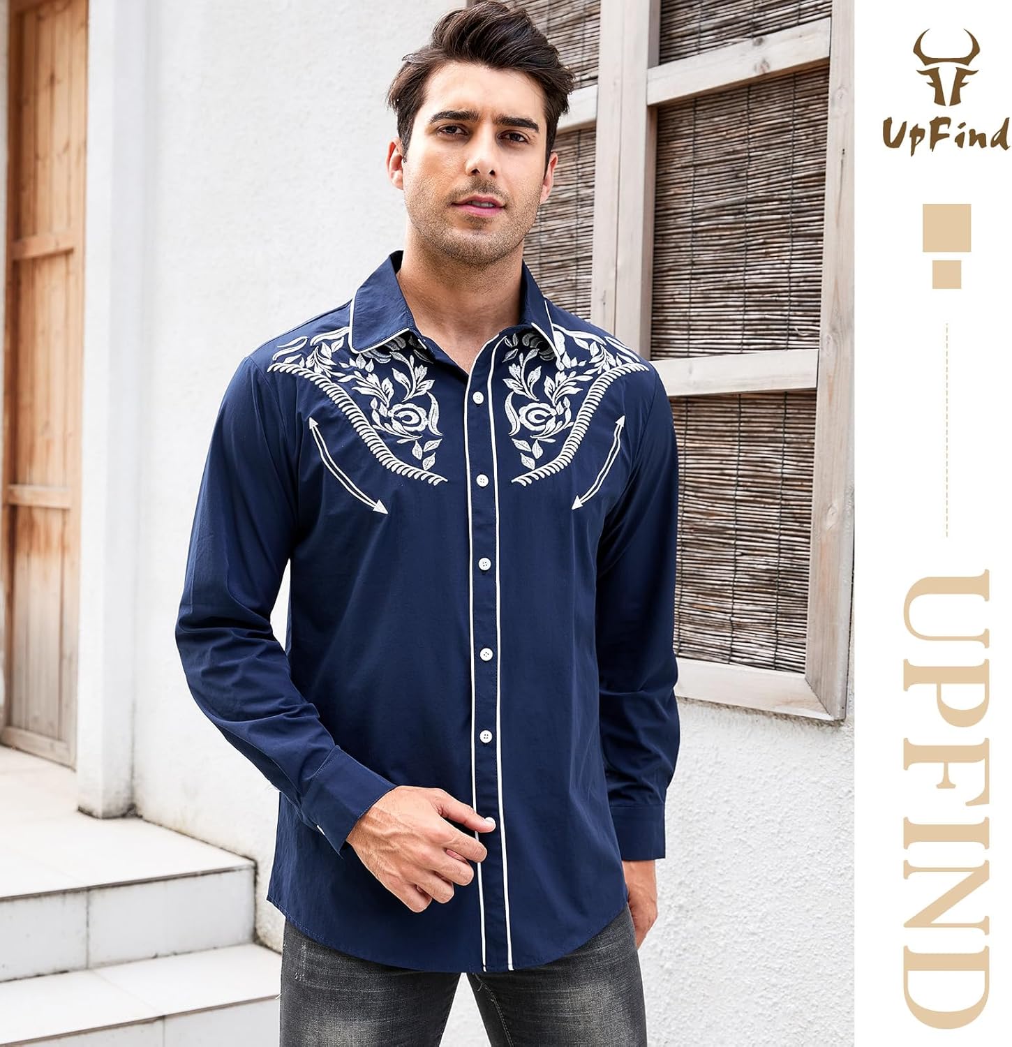 Western Shirts for Men Cowboy Shirts Long Sleeve Embroidered Country Shirt Slim Fit Button Down Shirt Casual Work - Image 2