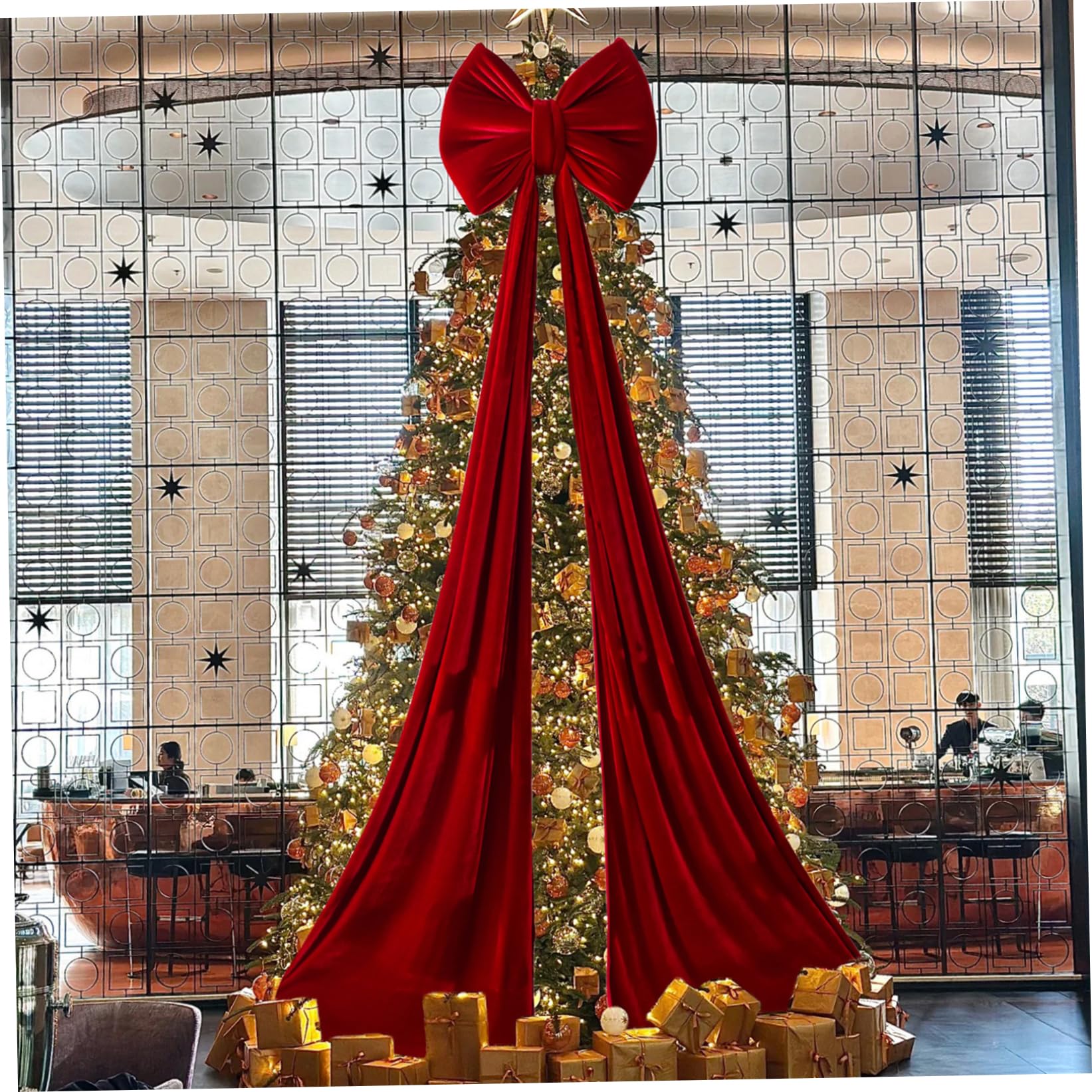 Fiocco puntale per albero di Natale extra large, fiocco in velluto rosso con trascinamento di 9, 8 piedi per decorazioni natalizie da parete con ghirlanda di alberi/20x15 pollici