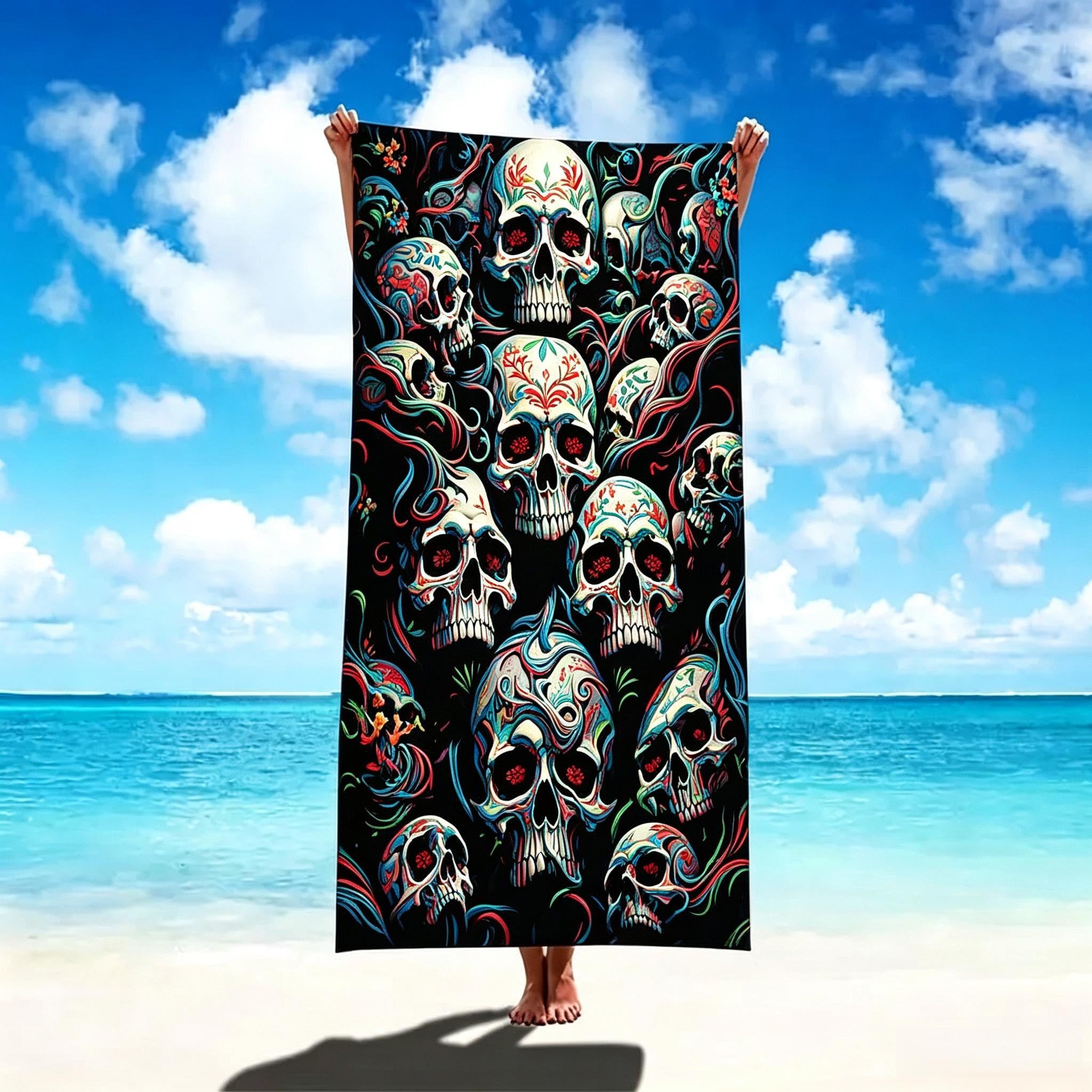 YZQGLHP Microfibre Quick Drying Colorful Sugar Skulls Beach Towel 80x180cm