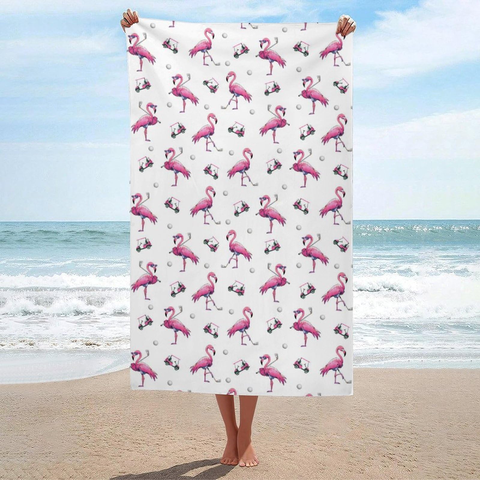 Anceky Beach Towel Soft Flamingos Playing Golf Bath Towels Quick Dry Bath Towel for Beach Pool Yoga Swim Shower 31 X 51 in