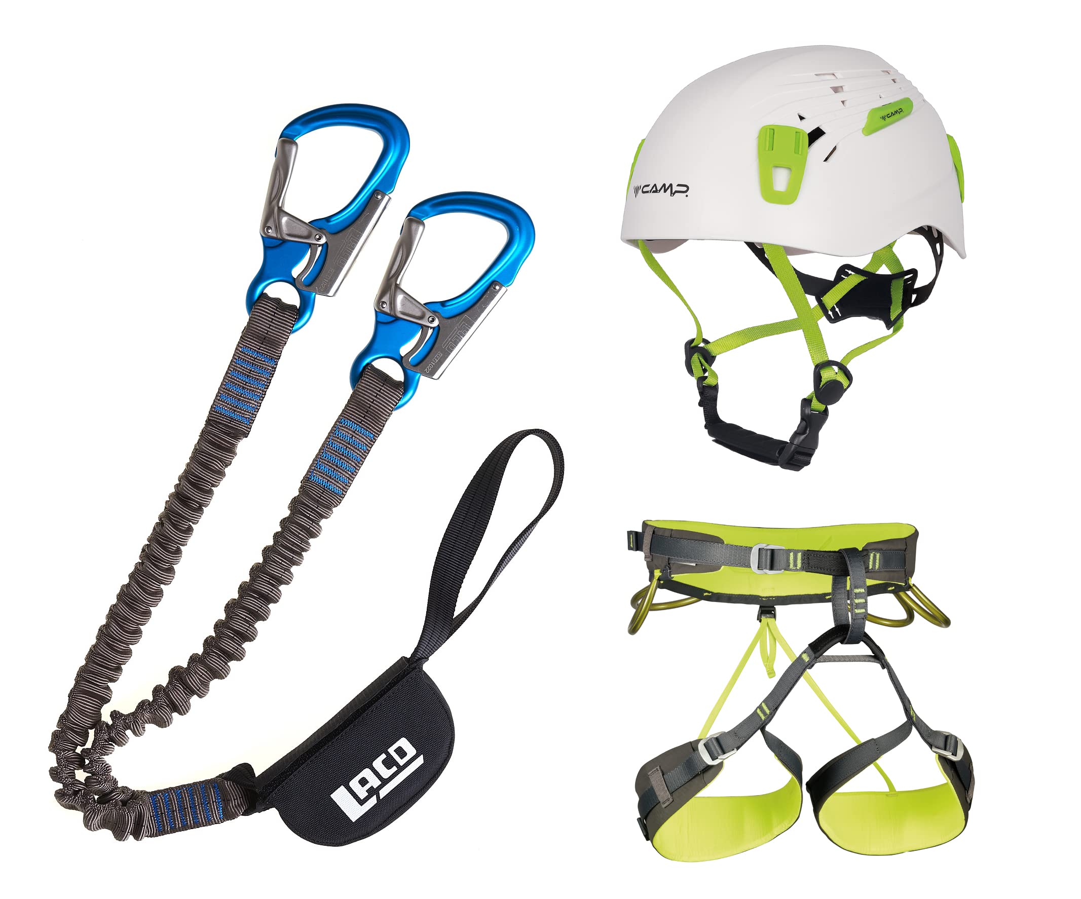 LACD Klettersteigset Pro Blue + Klettergurt Camp Größe L + Helm Titan White 54-62cm